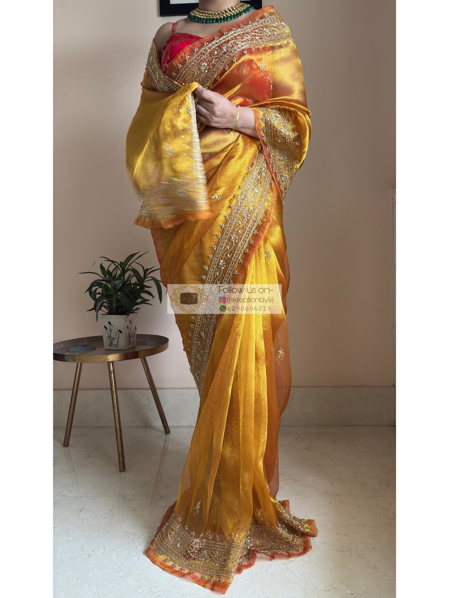 Fiery Gold Tissue Zarina Bridal  Saree Kreation by KJ