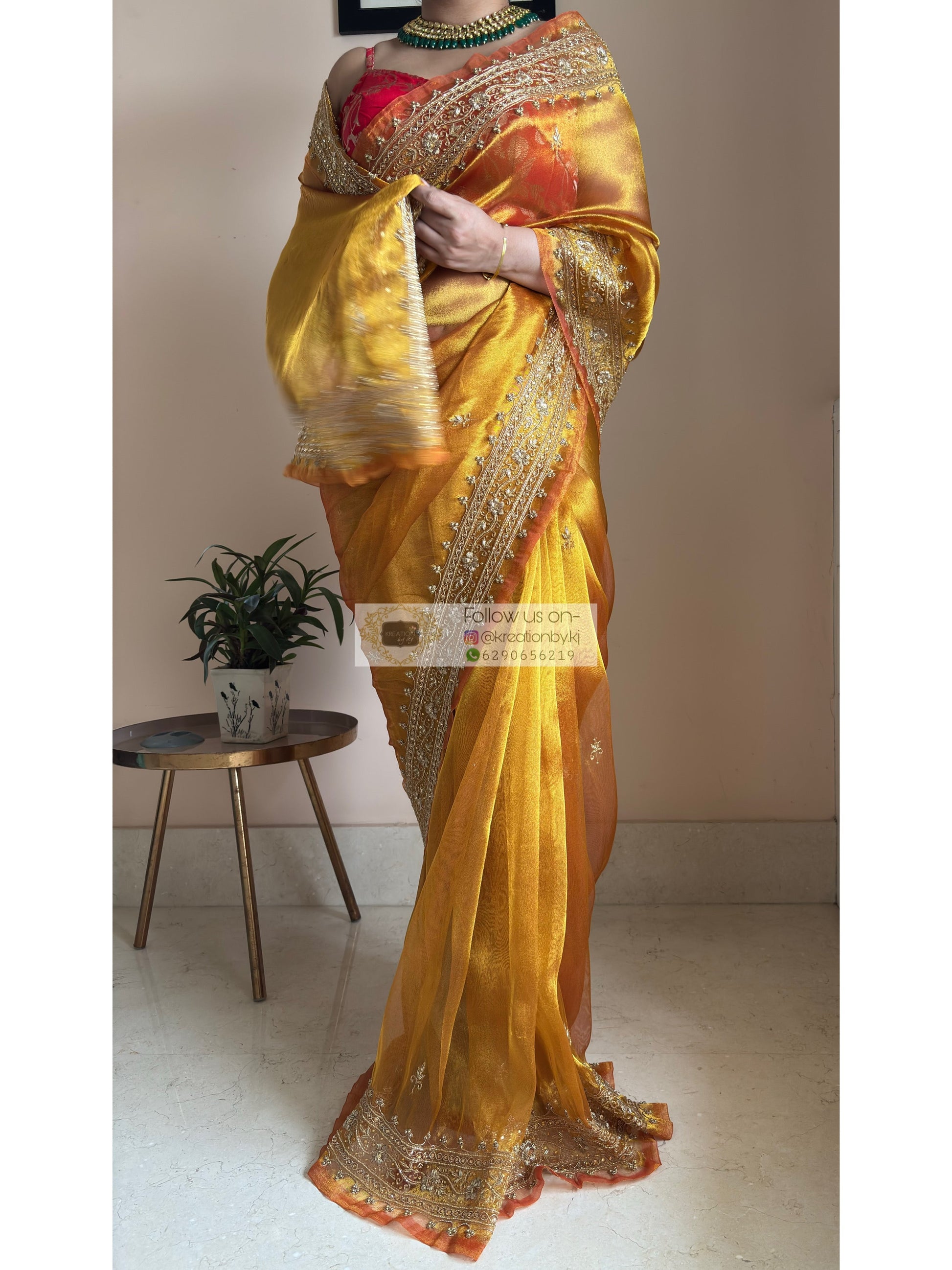 Fiery Gold Tissue Zarina Bridal  Saree Kreation by KJ