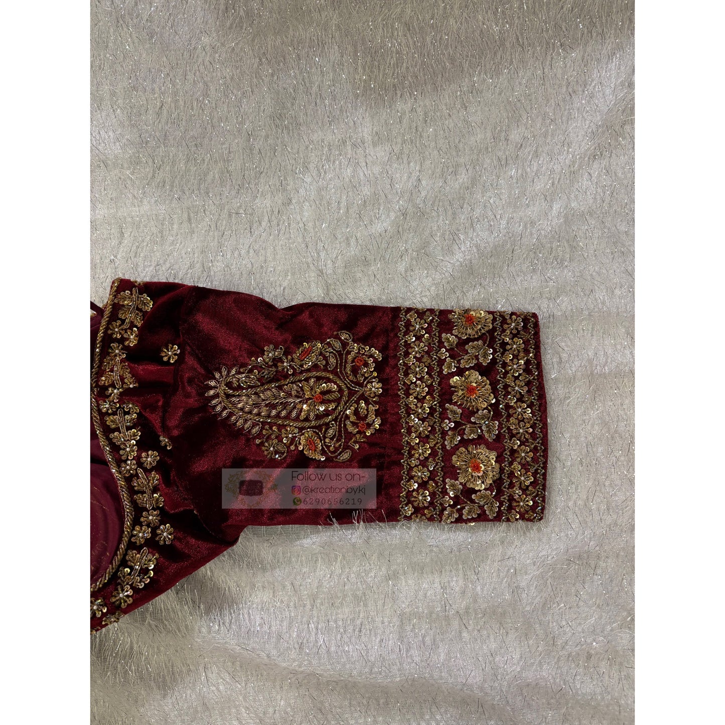 Burgundy Velvet Bridal Blouse Piece with Zardosi Work