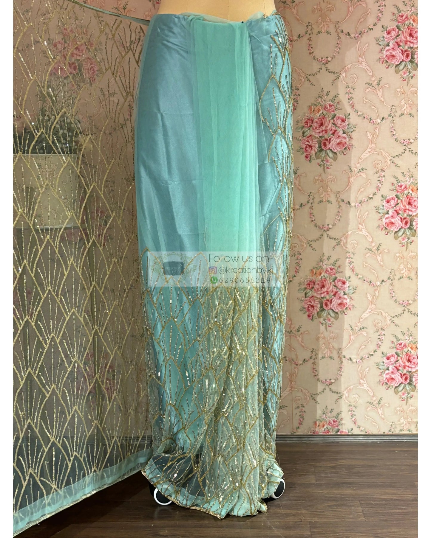 Mint Green A Sky full of Stars Saree kreationbykj