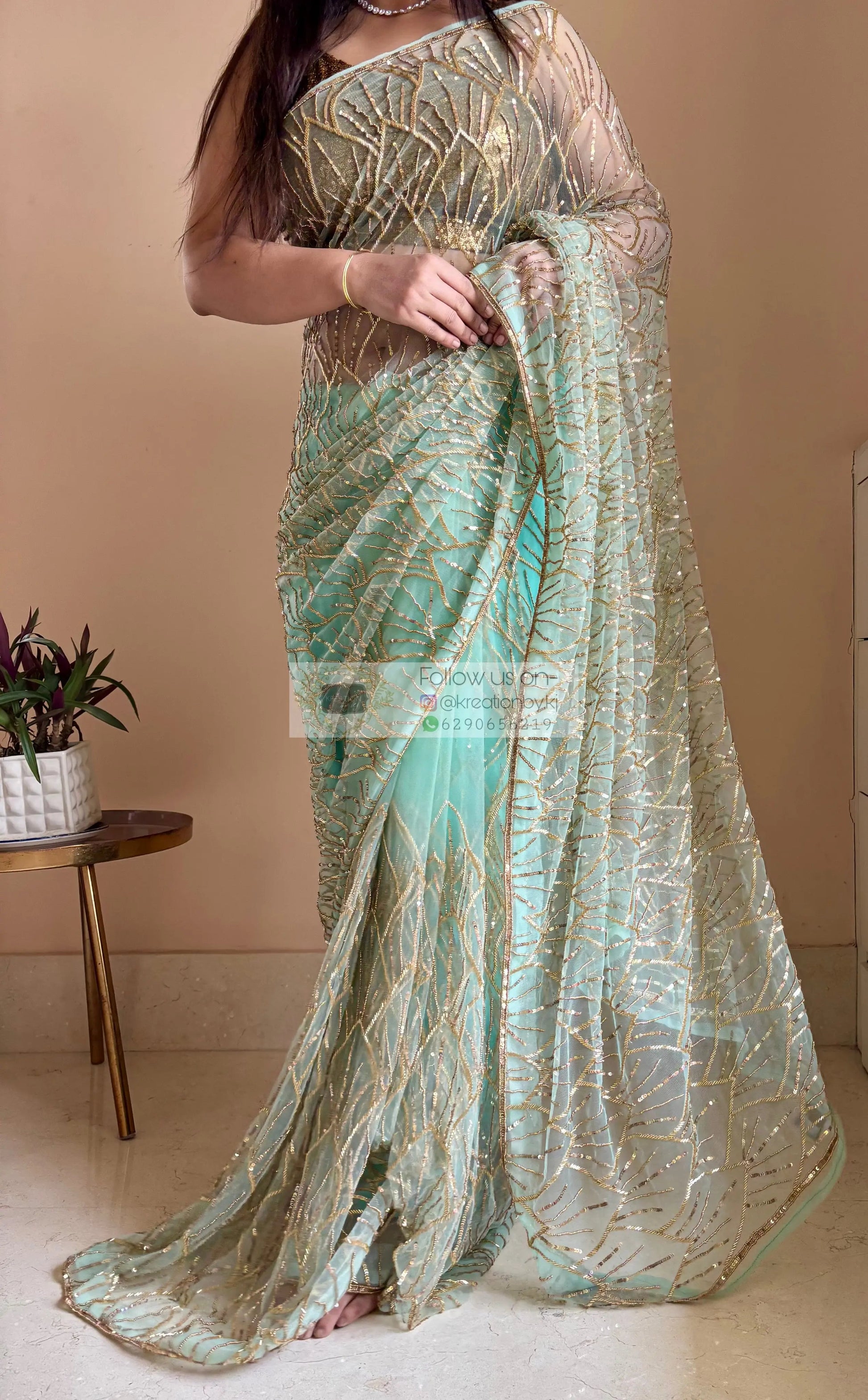 Mint Green A Sky full of Stars Saree kreationbykj