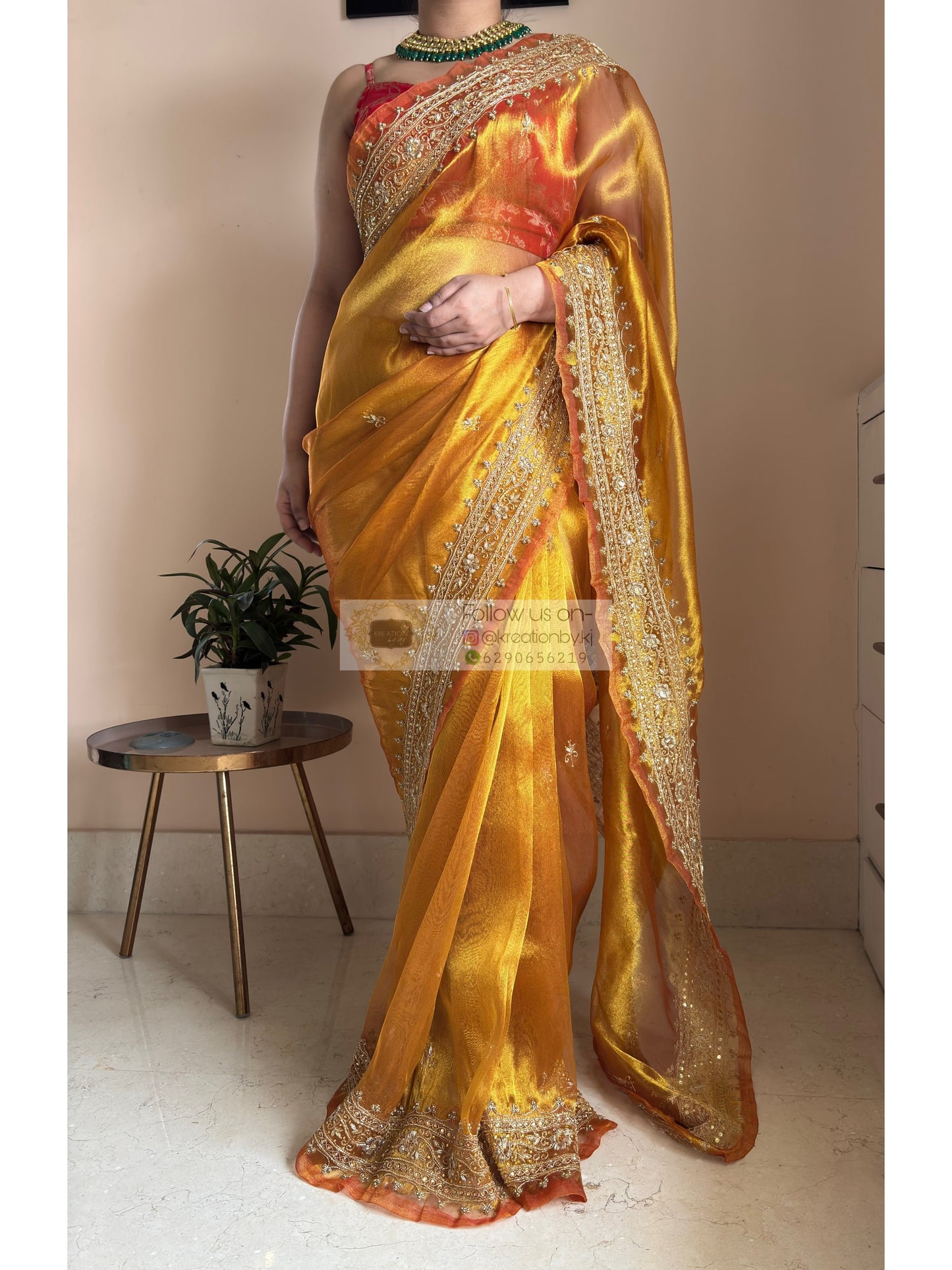 Fiery Gold Tissue Zarina Bridal  Saree Kreation by KJ