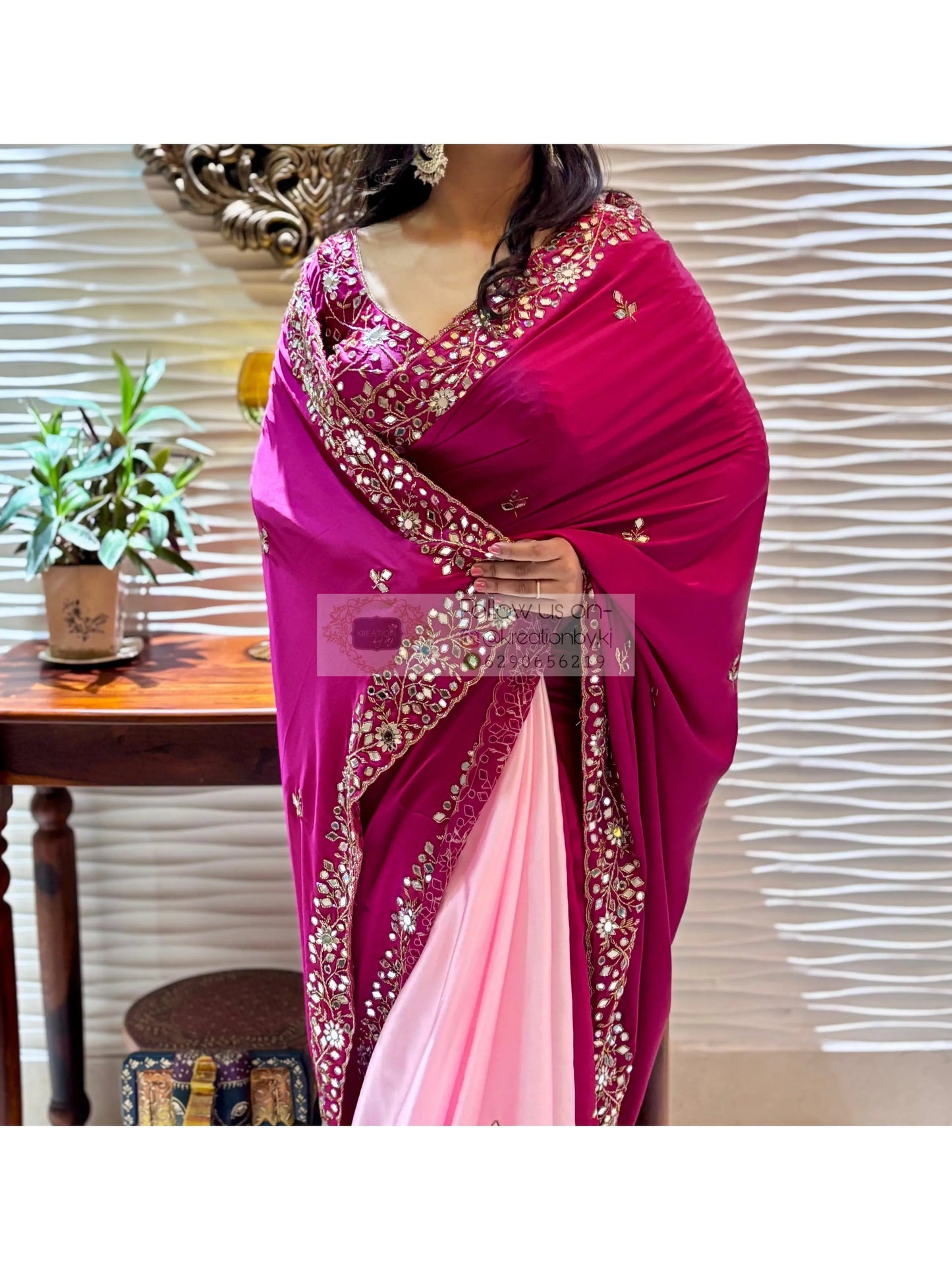 Pink Dreams Sheesh Mahal Saree kreationbykj