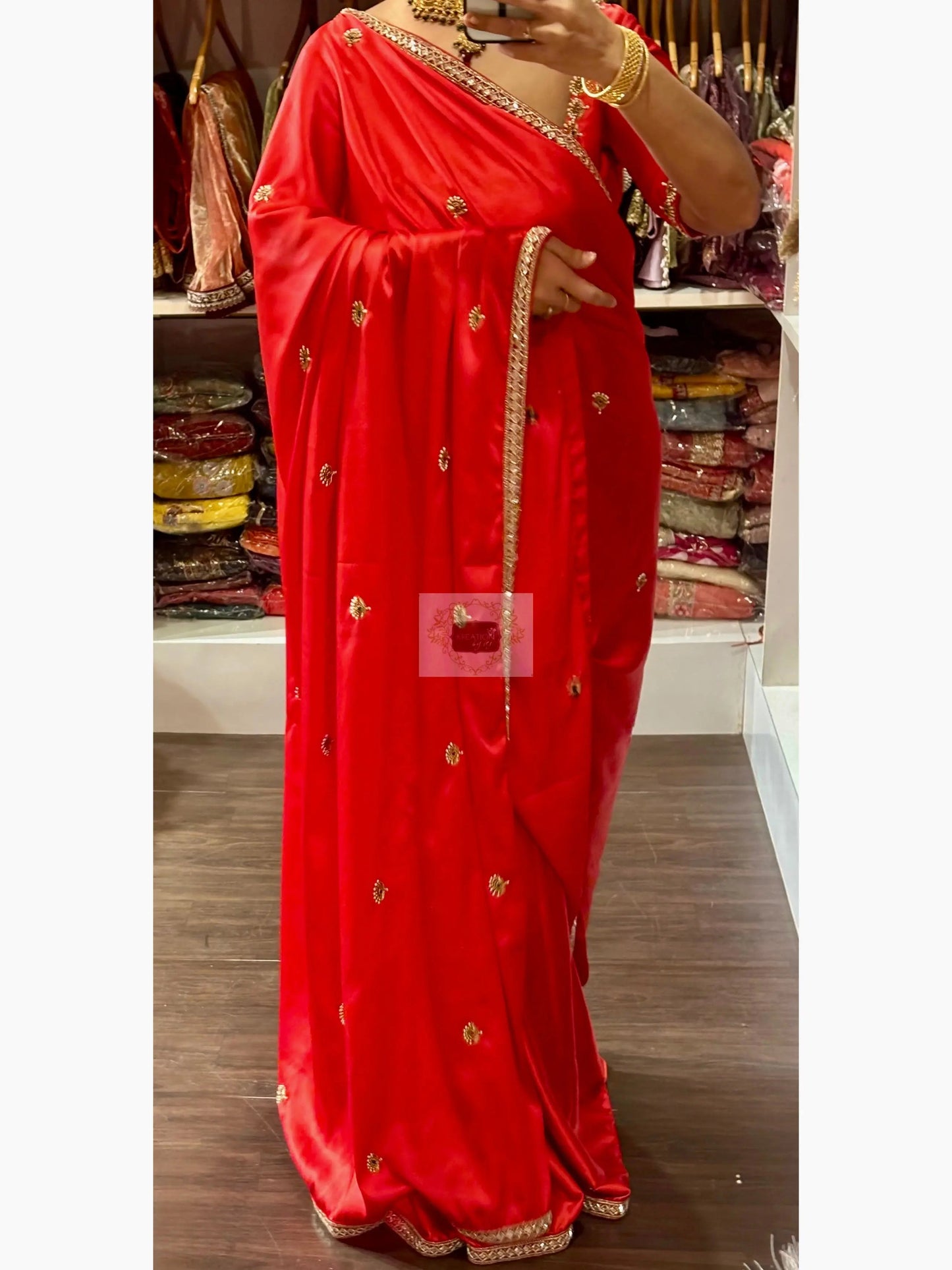 Crimson Red Kurmaie Saree - kreationbykj