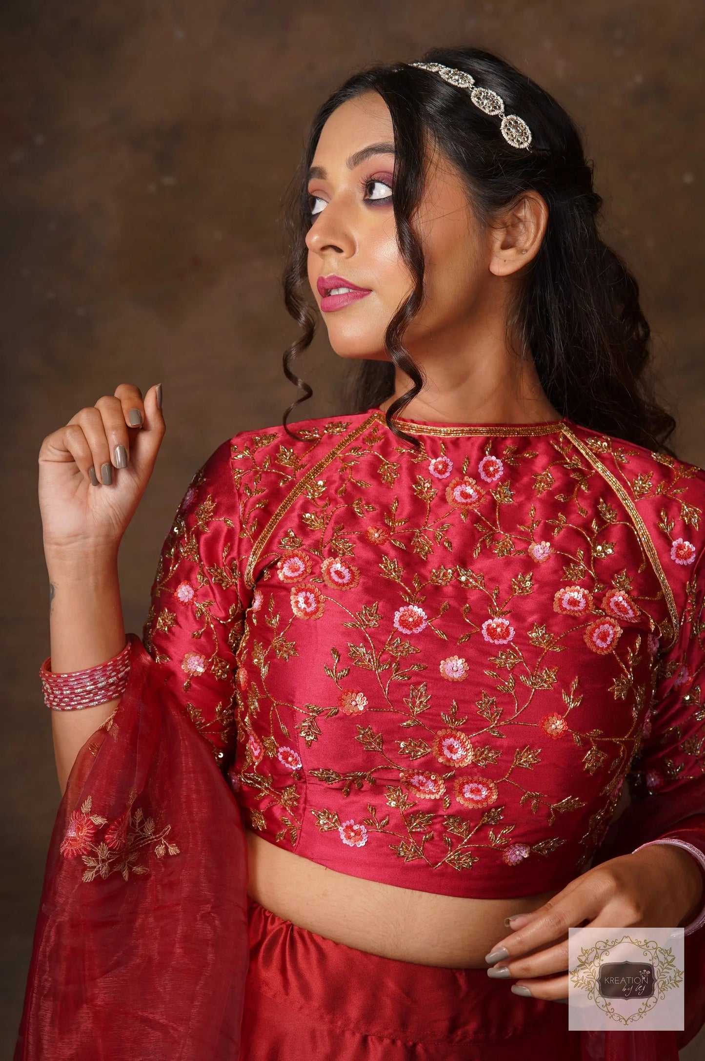 Maroon Rose Blouse Piece kreationbykj