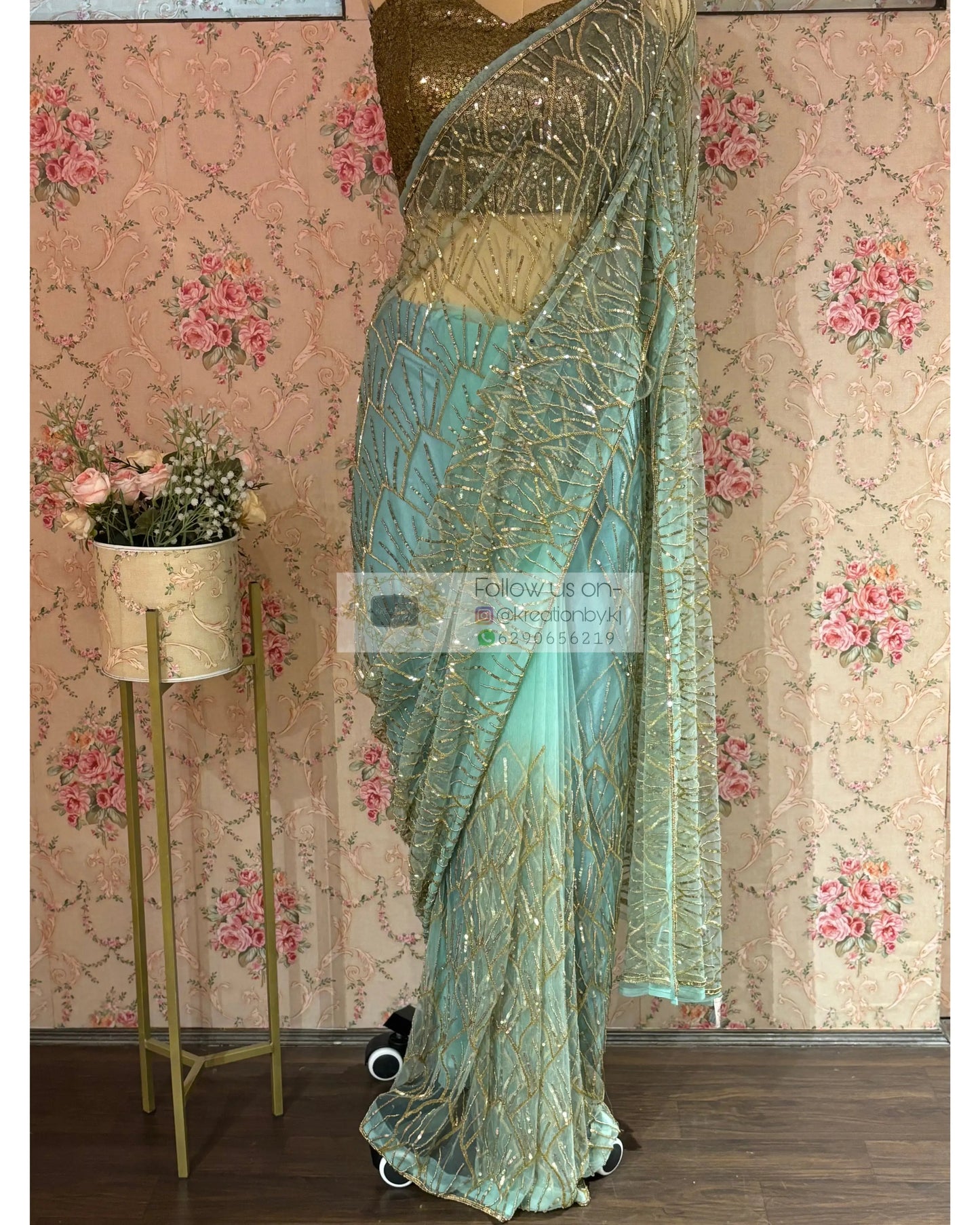 Mint Green A Sky full of Stars Saree kreationbykj
