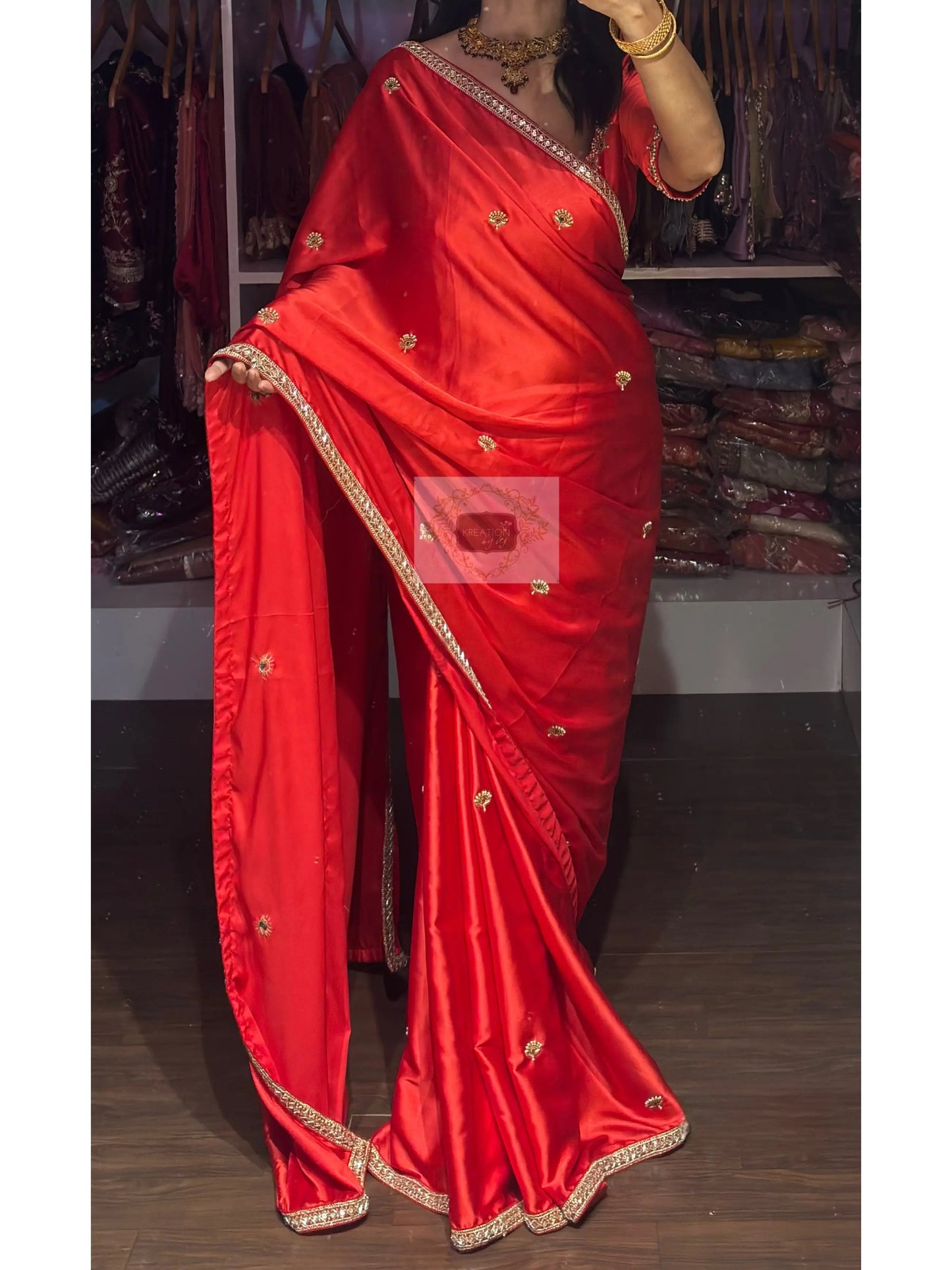 Crimson Red Kurmaie Saree - kreationbykj