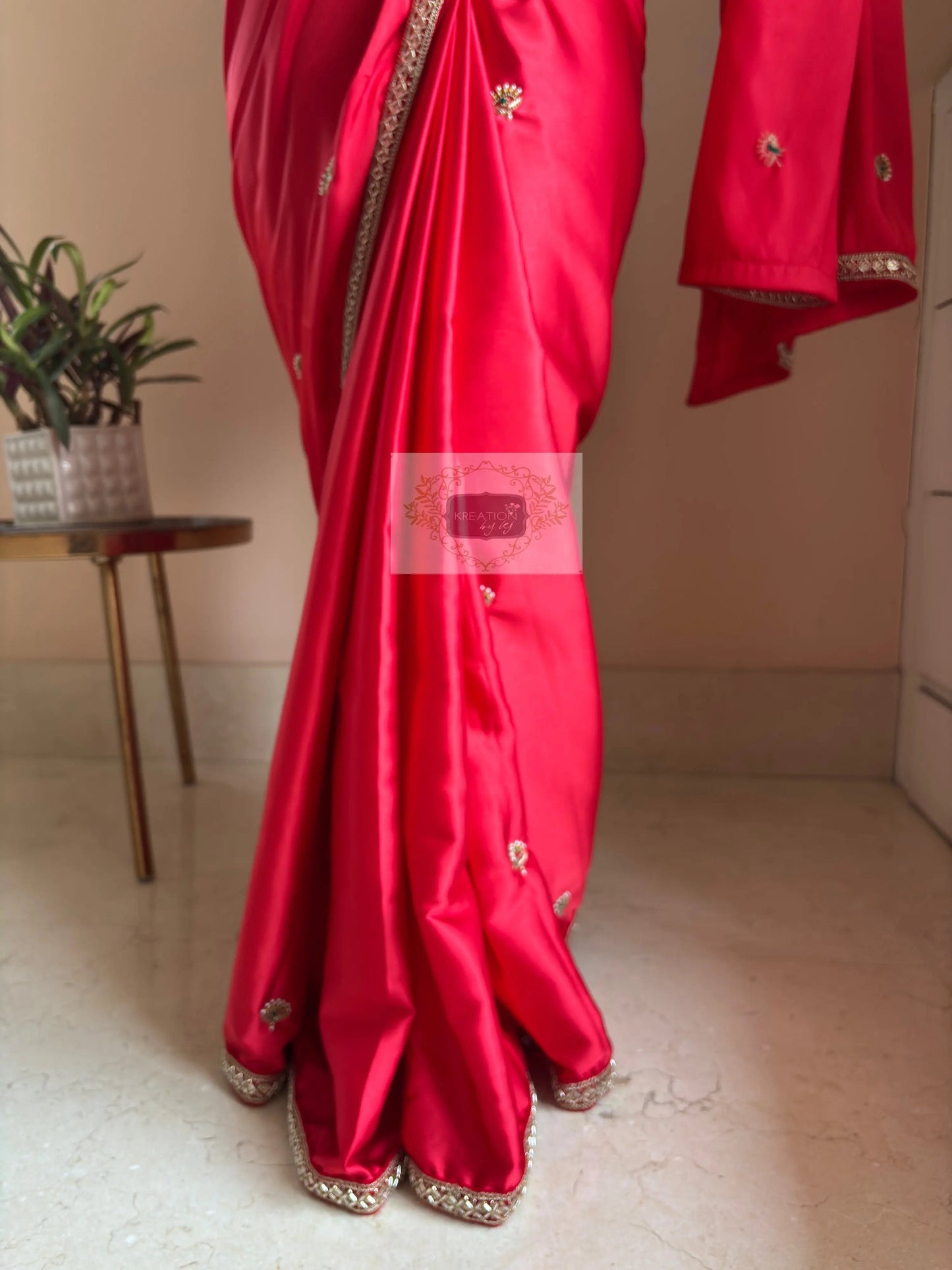 Crimson Red Kurmaie Saree - kreationbykj