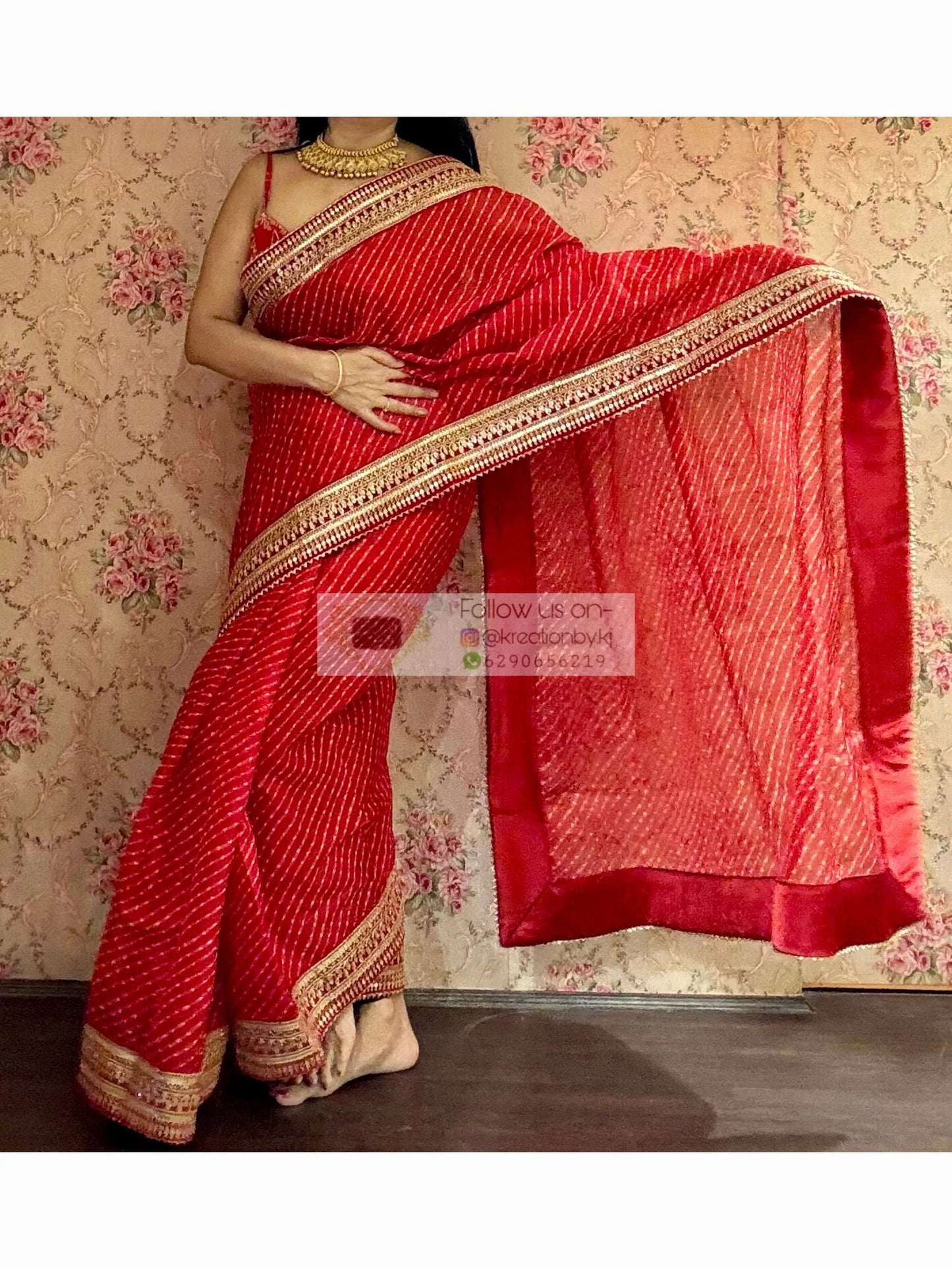 Red Kota Saree with Red Border for Wedding kreationbykj