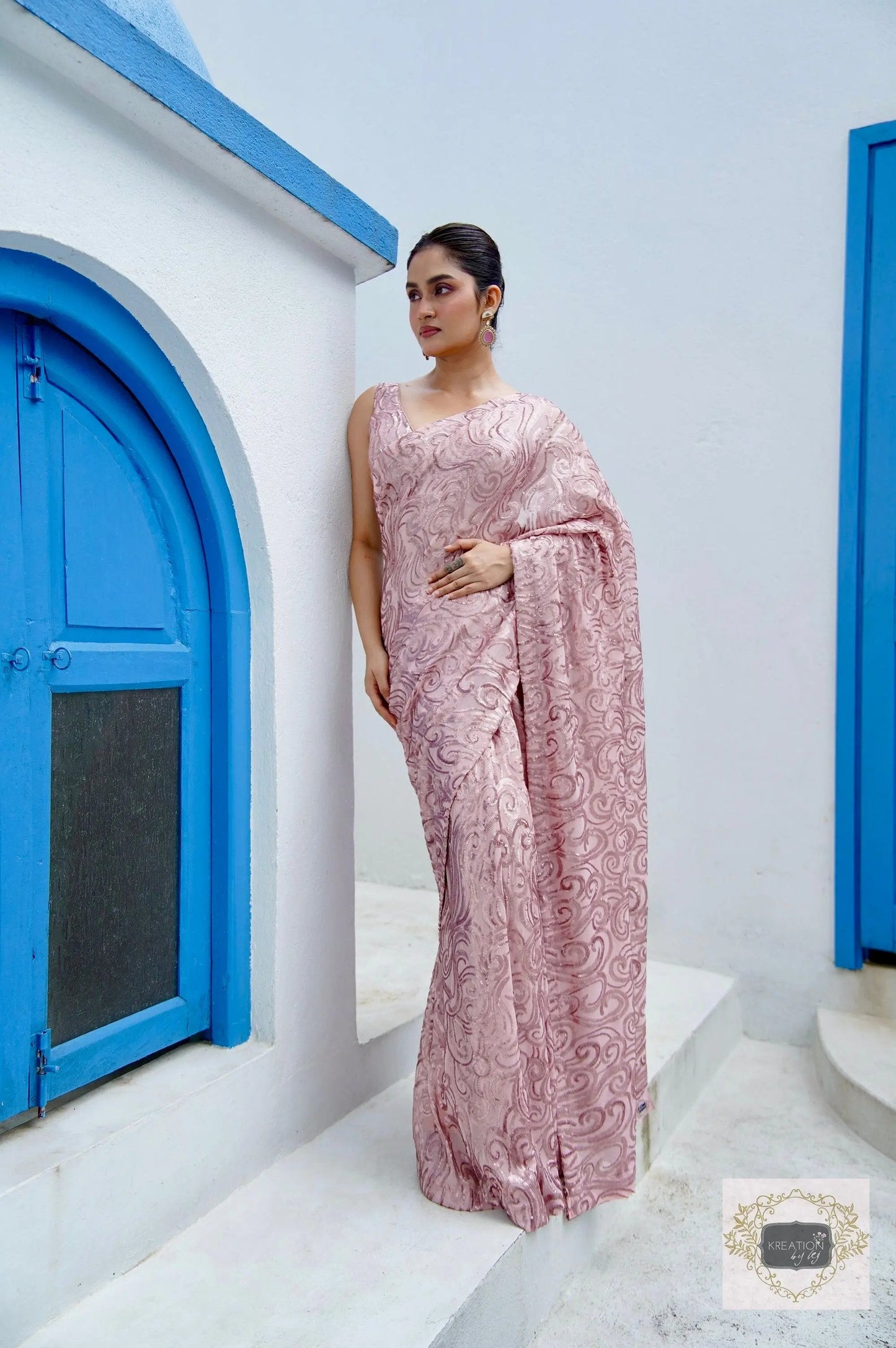 Rose Gold Tides by The Sea Sequin Saree kreationbykj