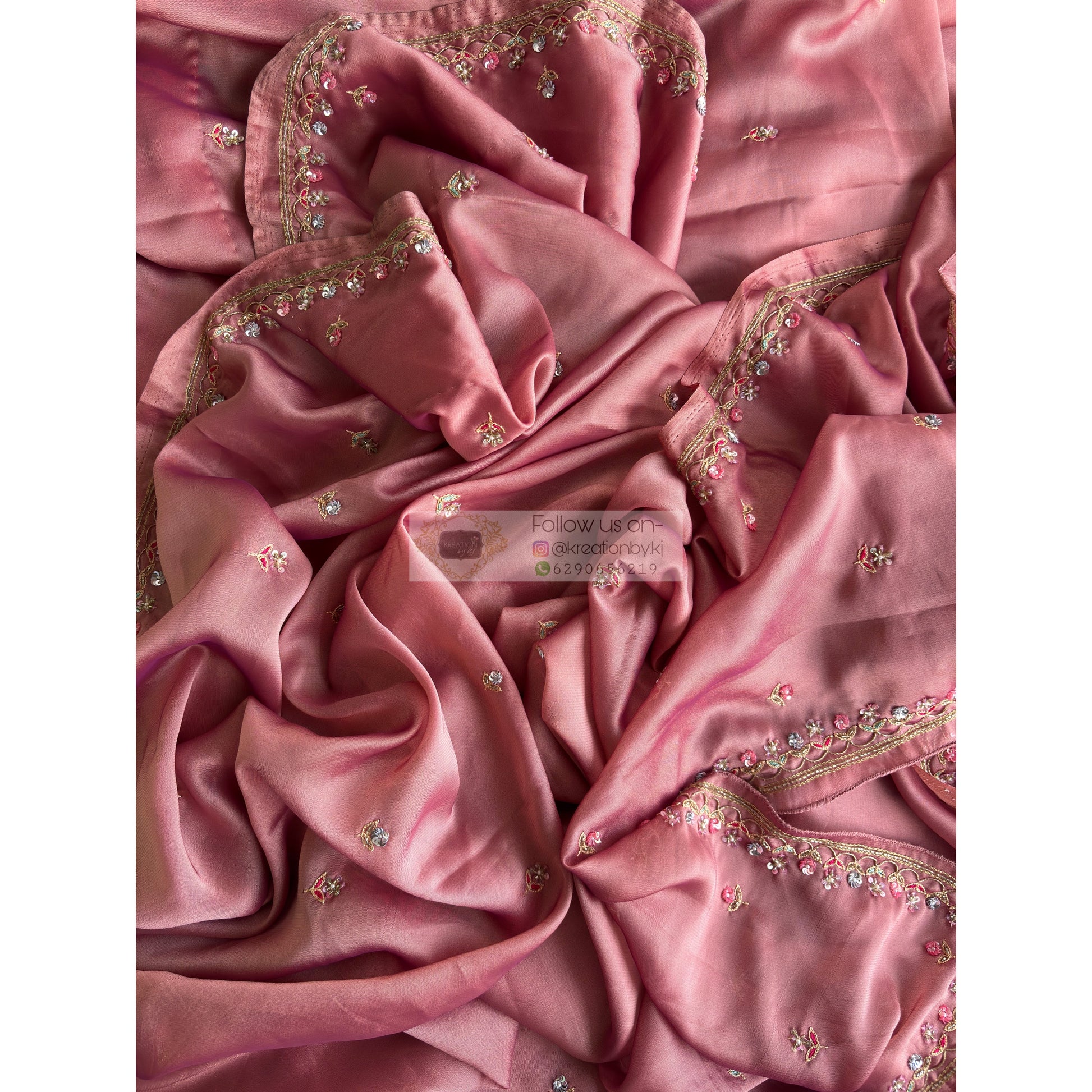 Summer Mauve Pink Handembroidered Saree Kreation by KJ