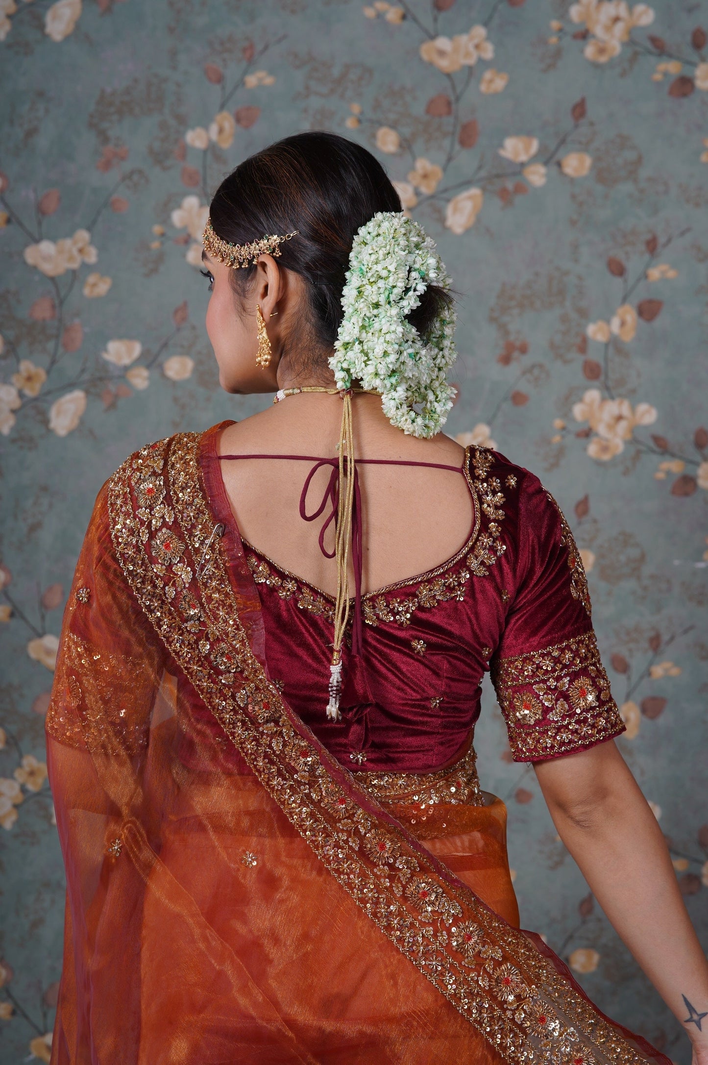 Burgundy Velvet Bridal Blouse Piece with Zardosi Work