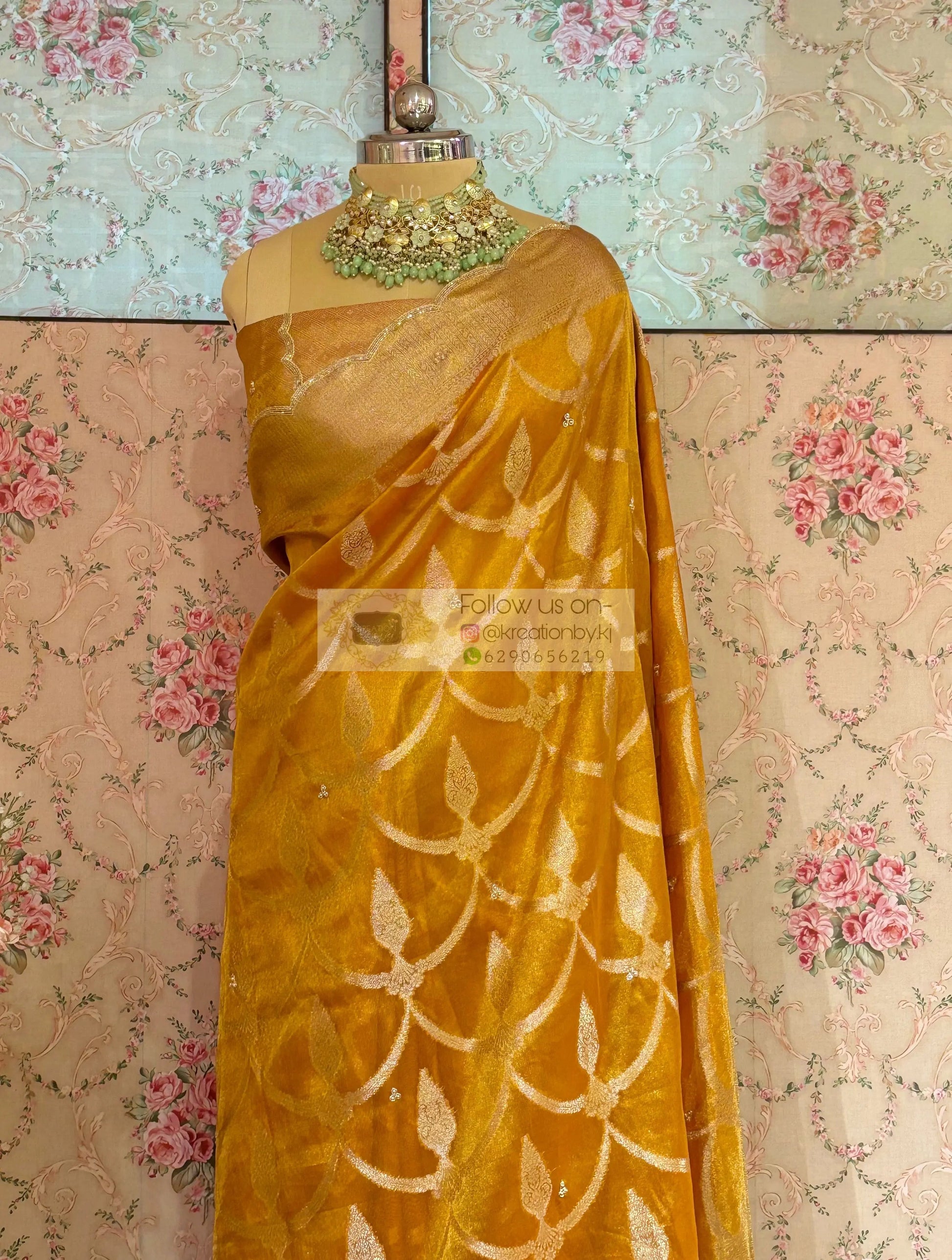 Mustard Yellow Banarasi Tissue Saree kreationbykj