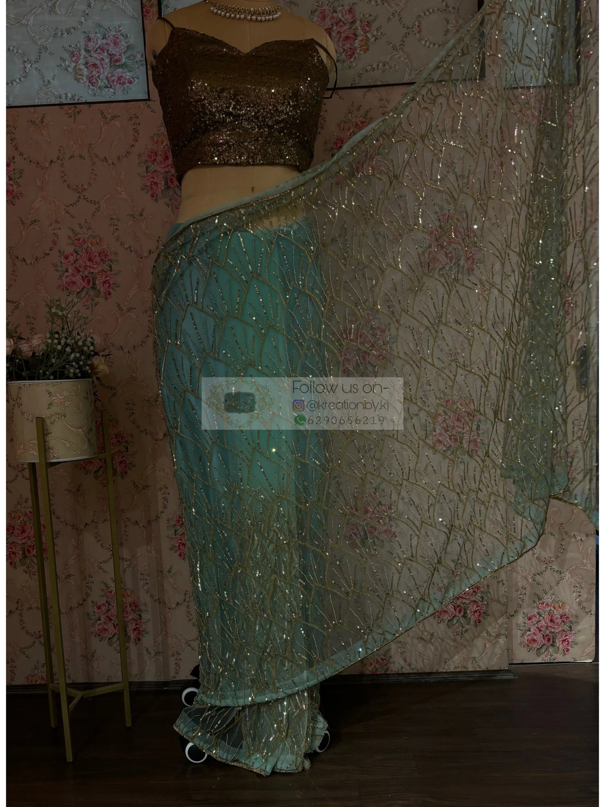 Mint Green A Sky full of Stars Saree kreationbykj