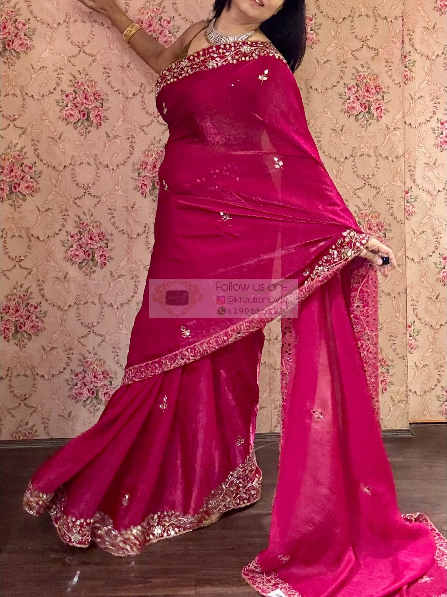 Fuchsia Pink Sheesh Mahal Saree kreationbykj