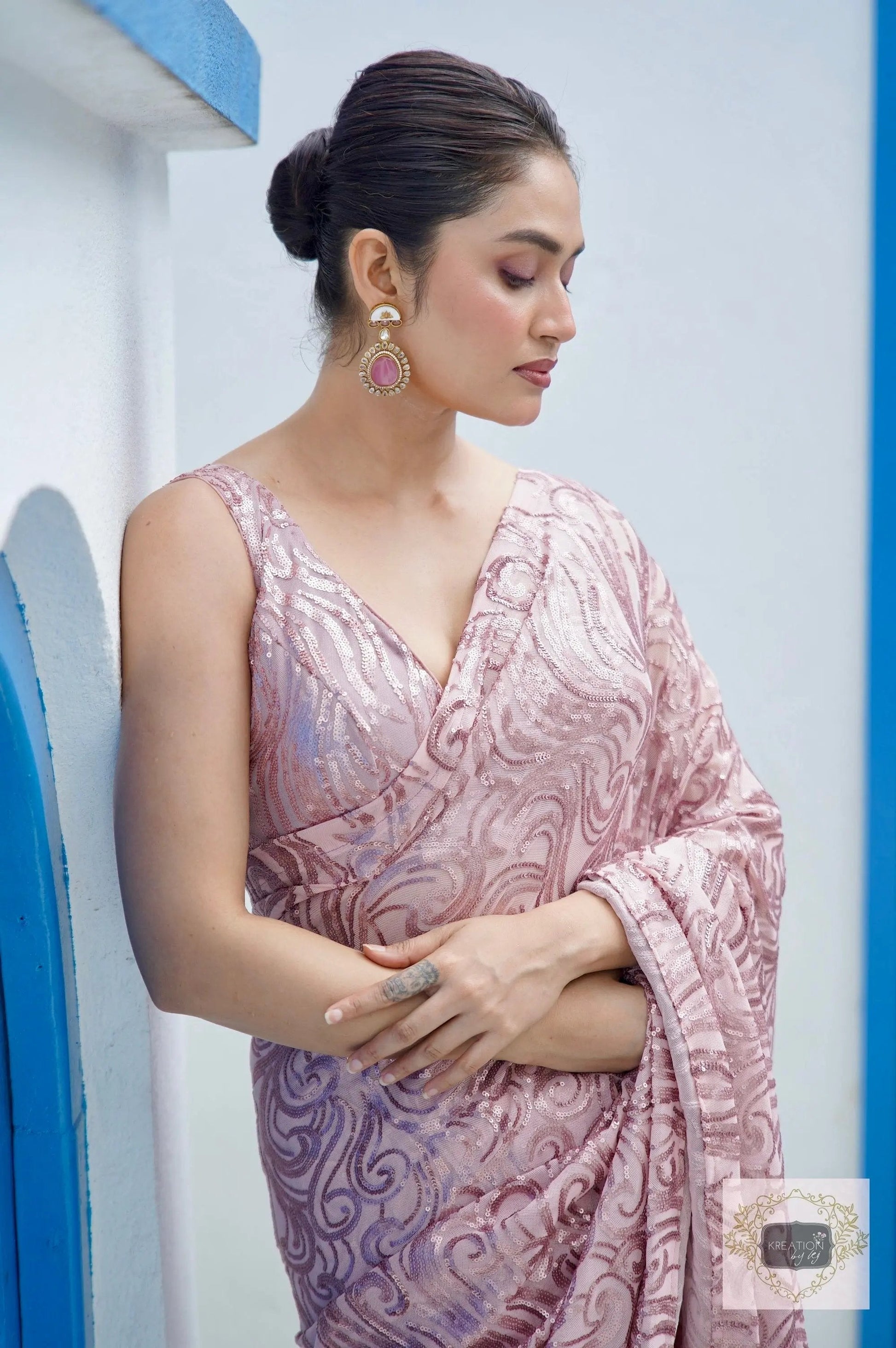 Rose Gold Tides by The Sea Sequin Saree kreationbykj
