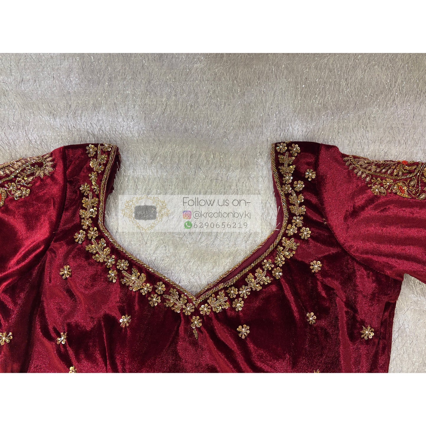 Burgundy Velvet Bridal Blouse Piece with Zardosi Work