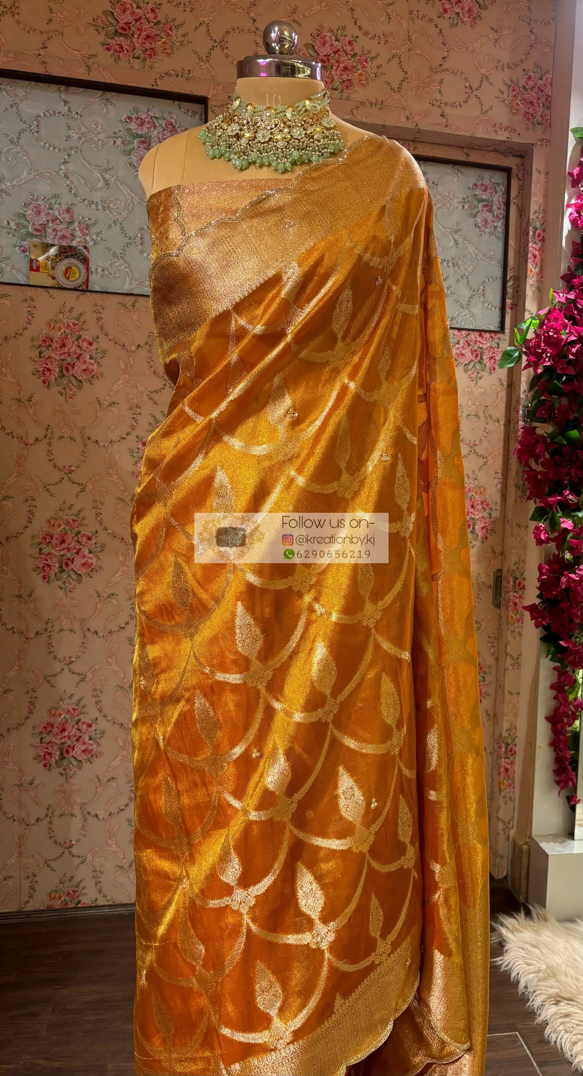 Mustard Yellow Banarasi Tissue Saree kreationbykj