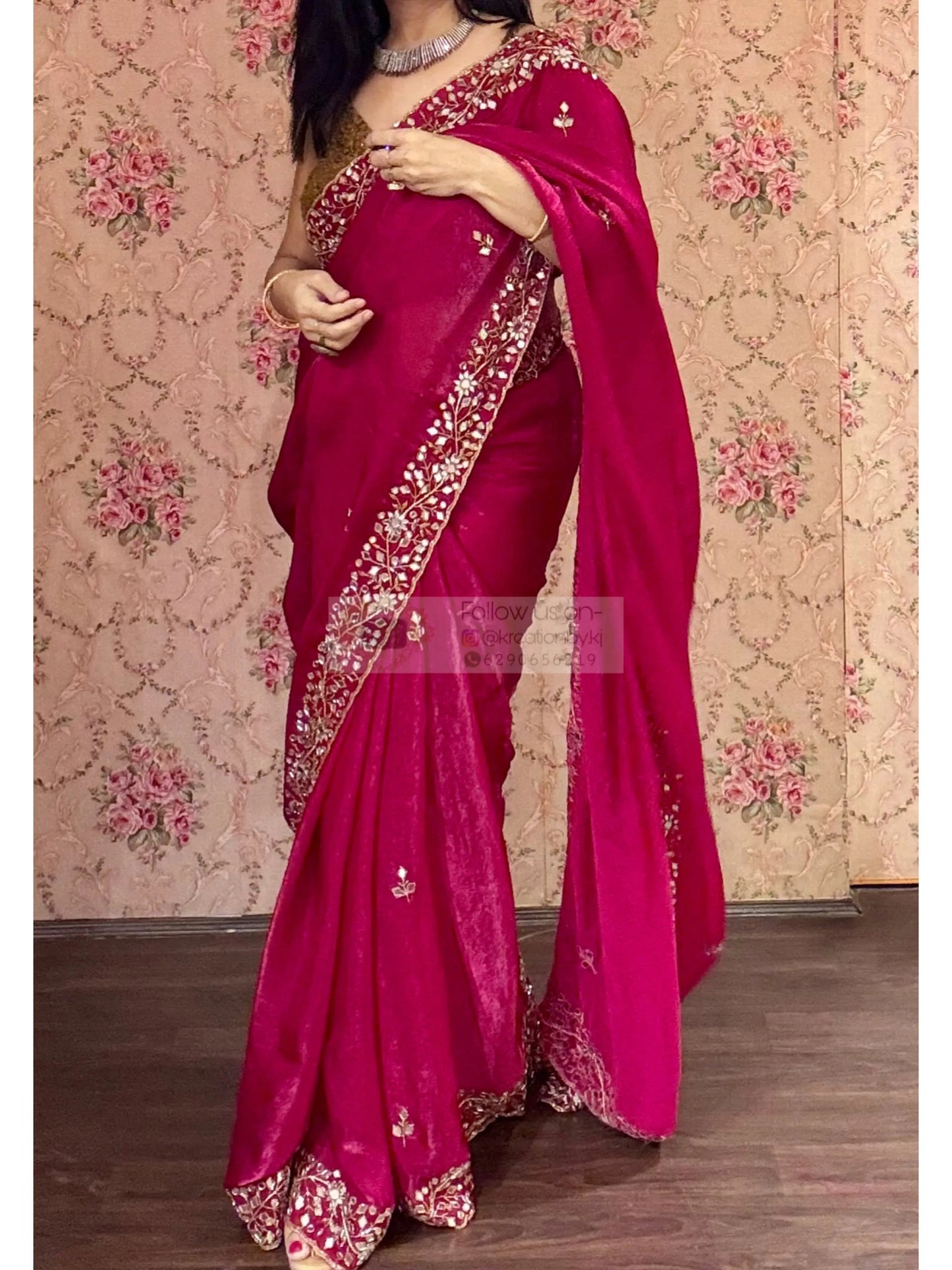 Fuchsia Pink Sheesh Mahal Saree kreationbykj