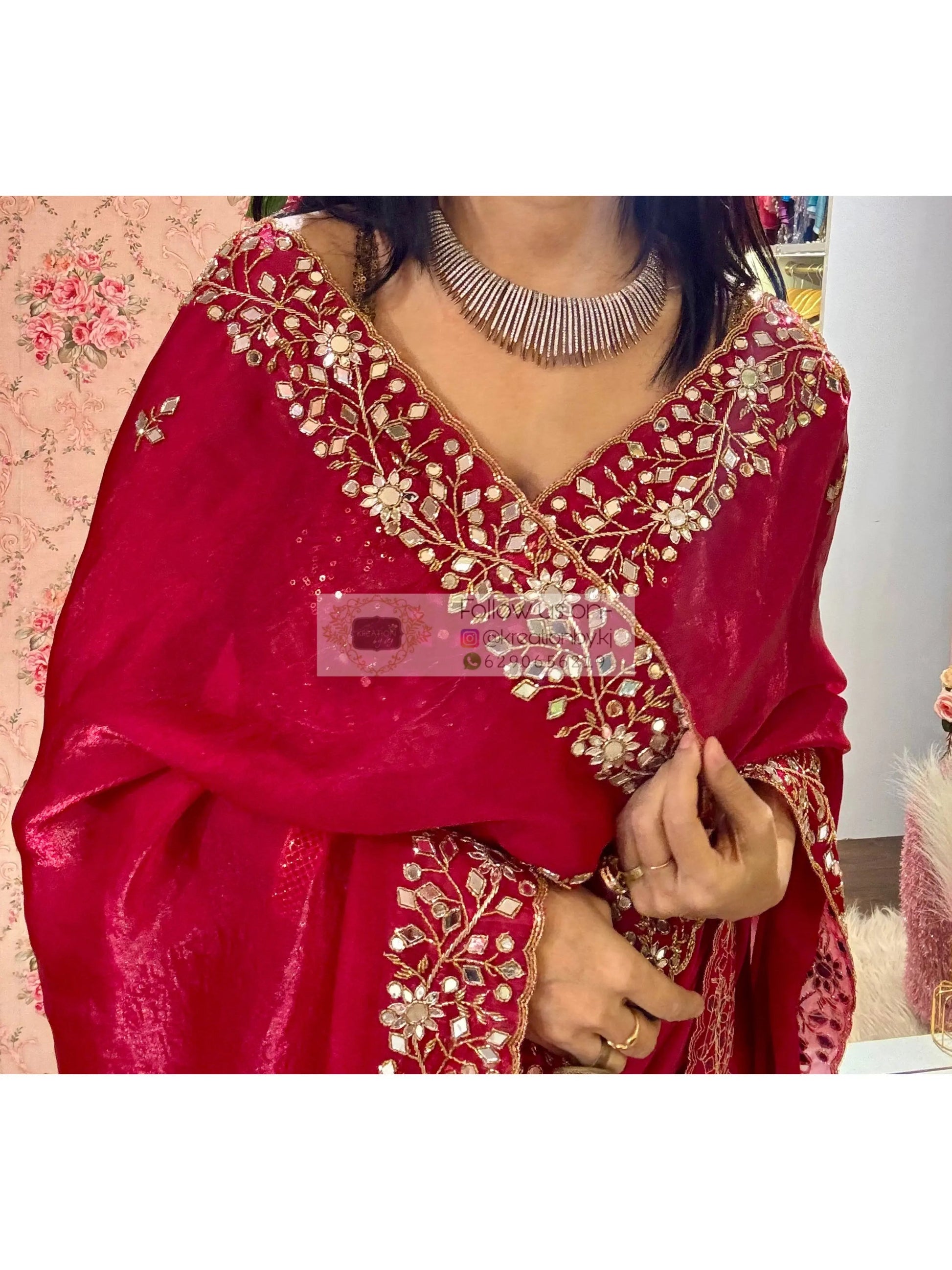 Fuchsia Pink Sheesh Mahal Saree kreationbykj
