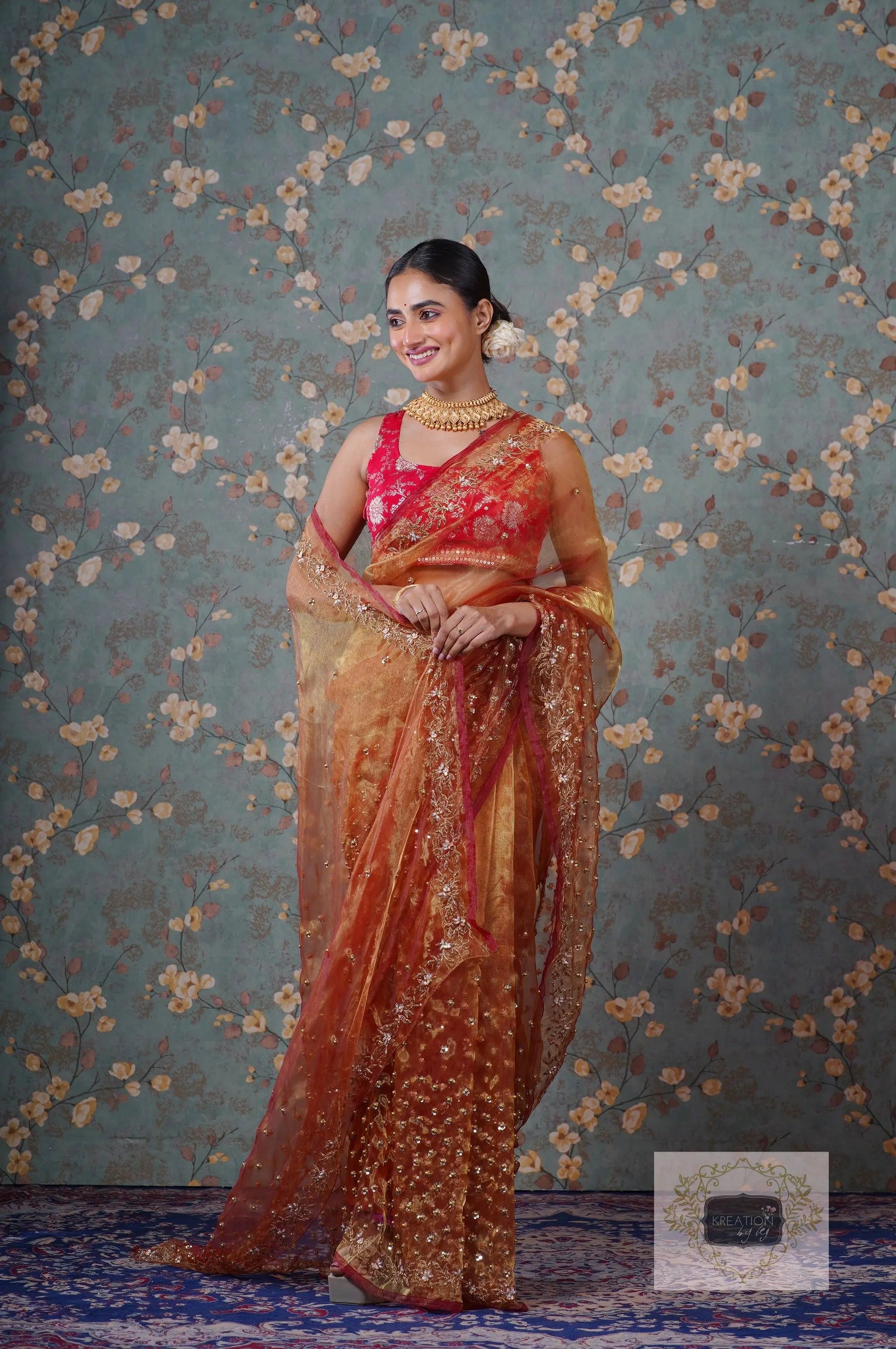 Liquid Gold Glass Tissue Badan Pe Sitare Saree kreationbykj
