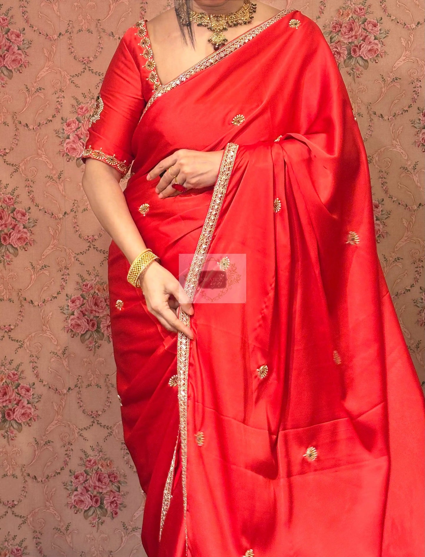 Crimson Red Kurmaie Saree - kreationbykj