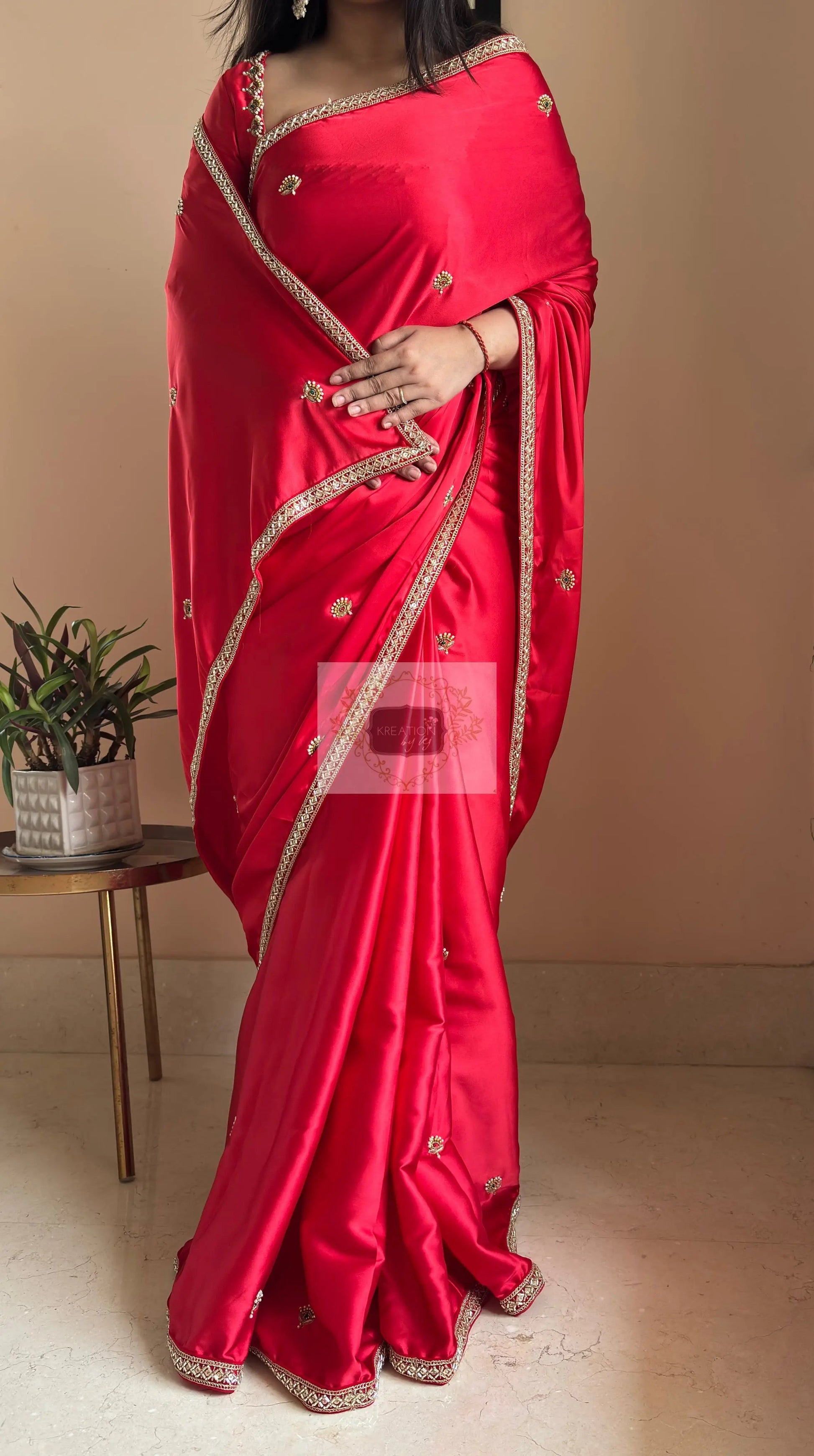 Crimson Red Kurmaie Saree - kreationbykj
