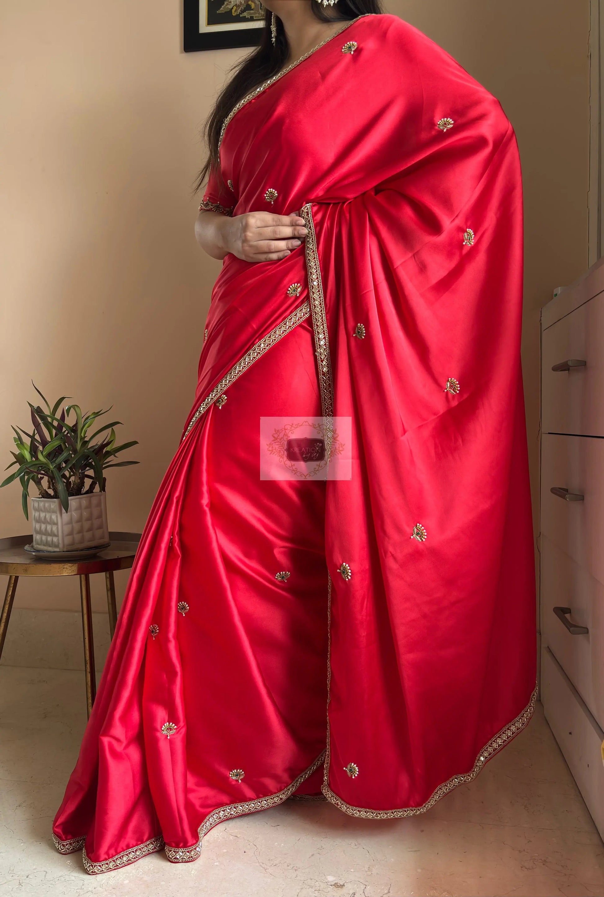 Crimson Red Kurmaie Saree - kreationbykj