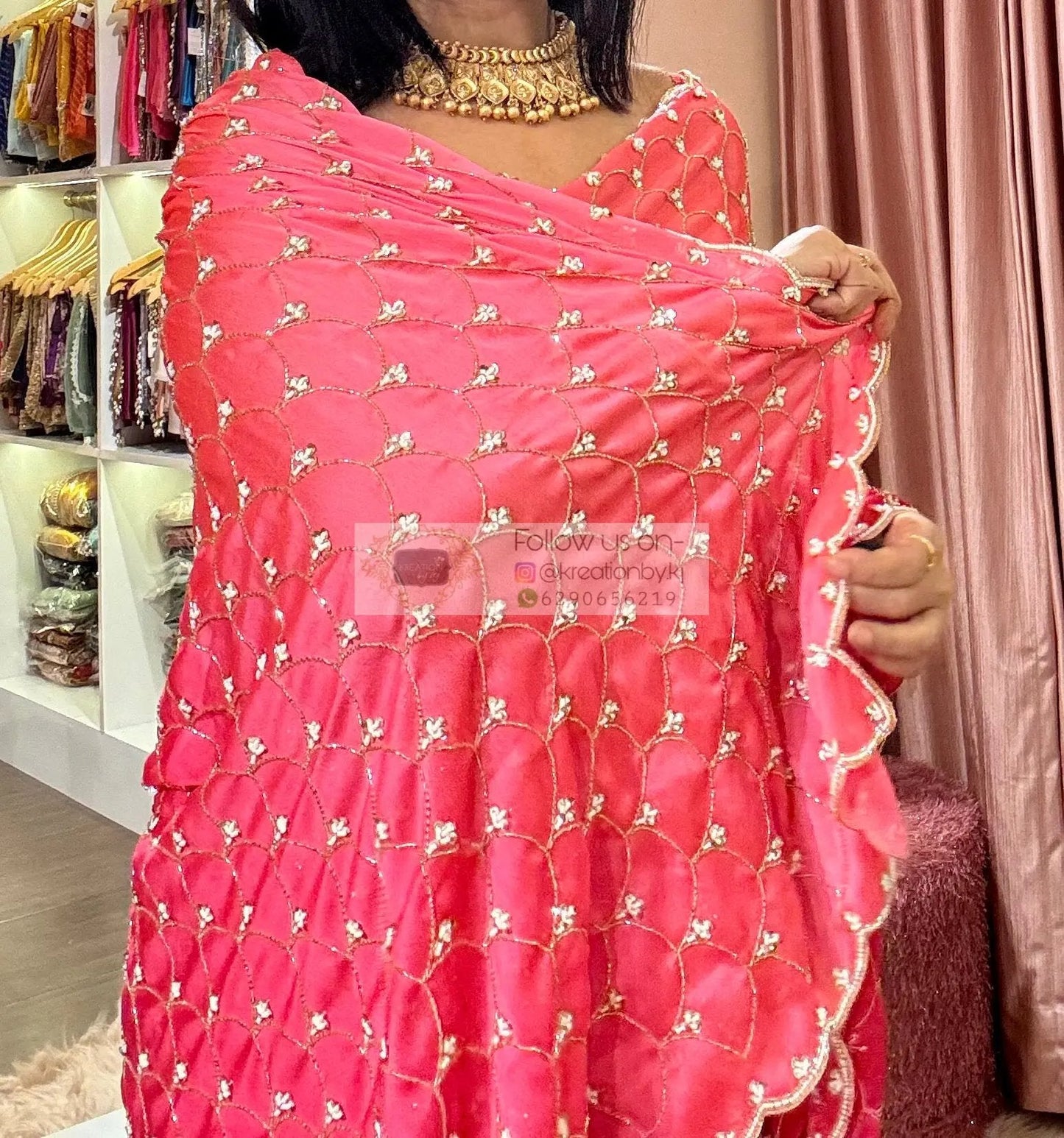 Barbie Pink Ombré Mehraab Jaal Saree kreationbykj