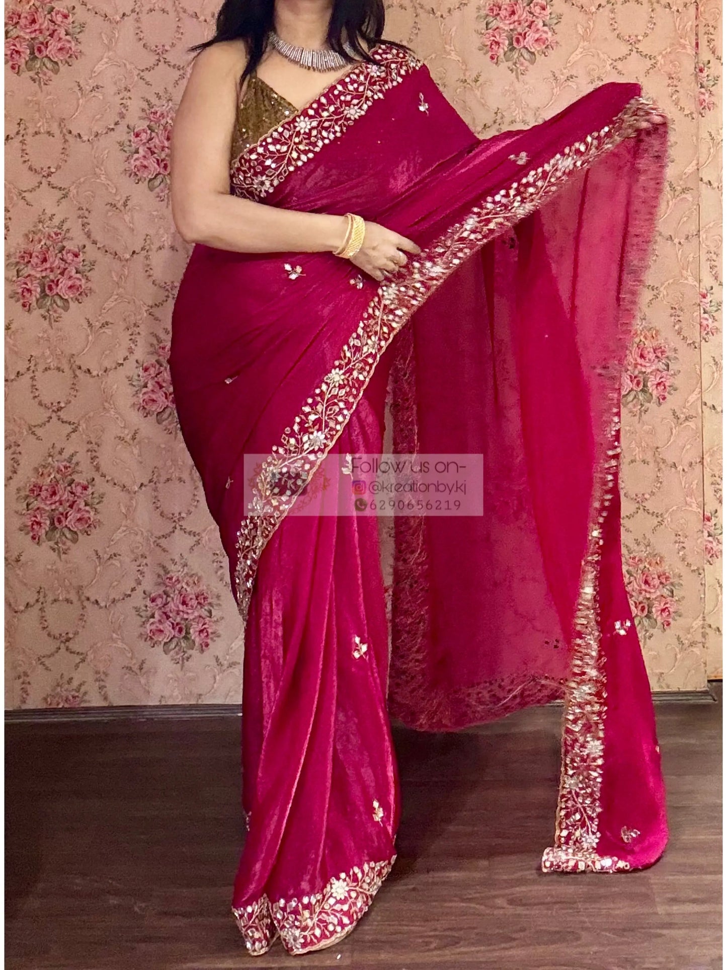Fuchsia Pink Sheesh Mahal Saree kreationbykj