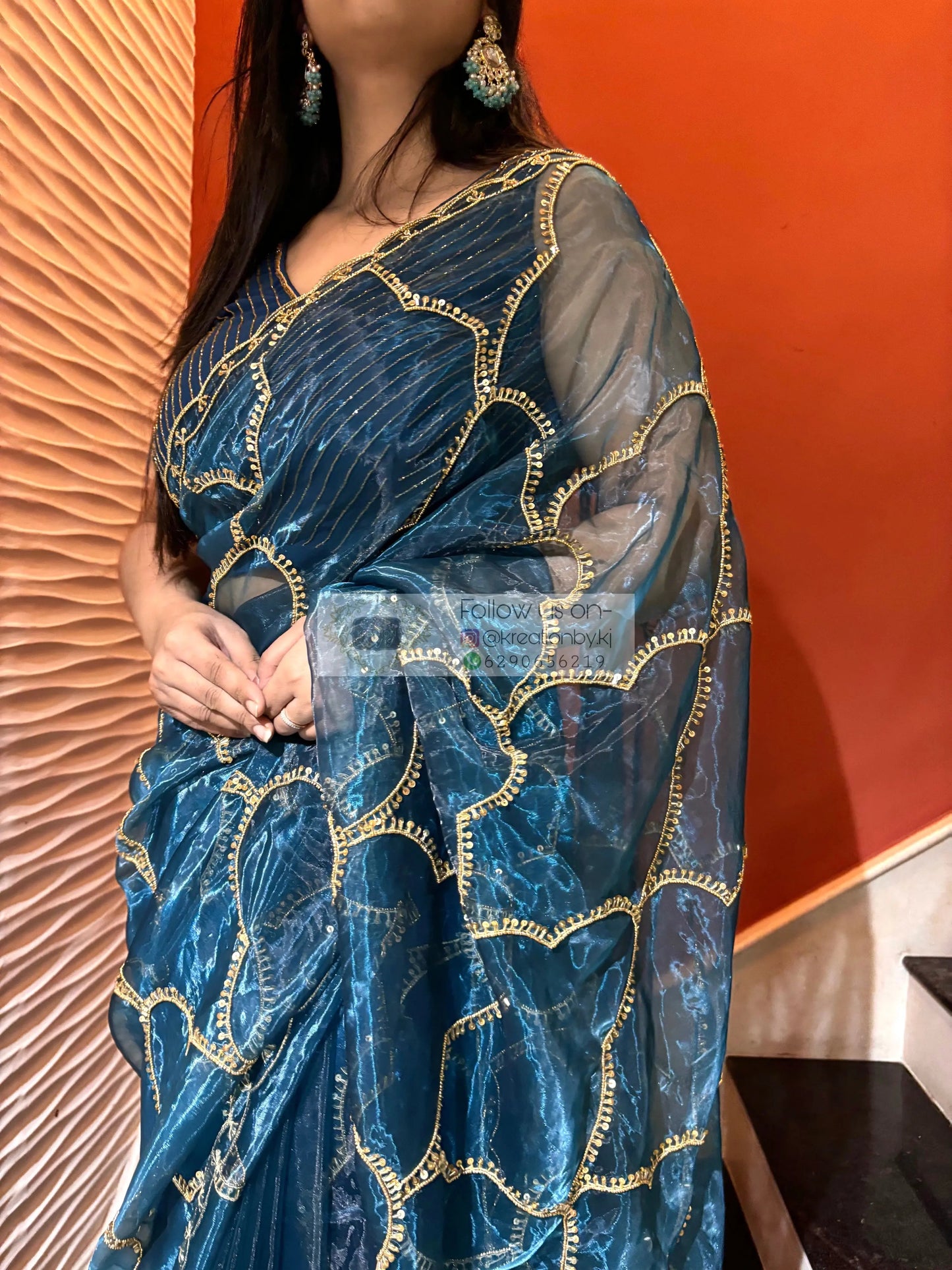Cobalt Blue Chaudhvin ka Chand Saree for Wedding kreationbykj
