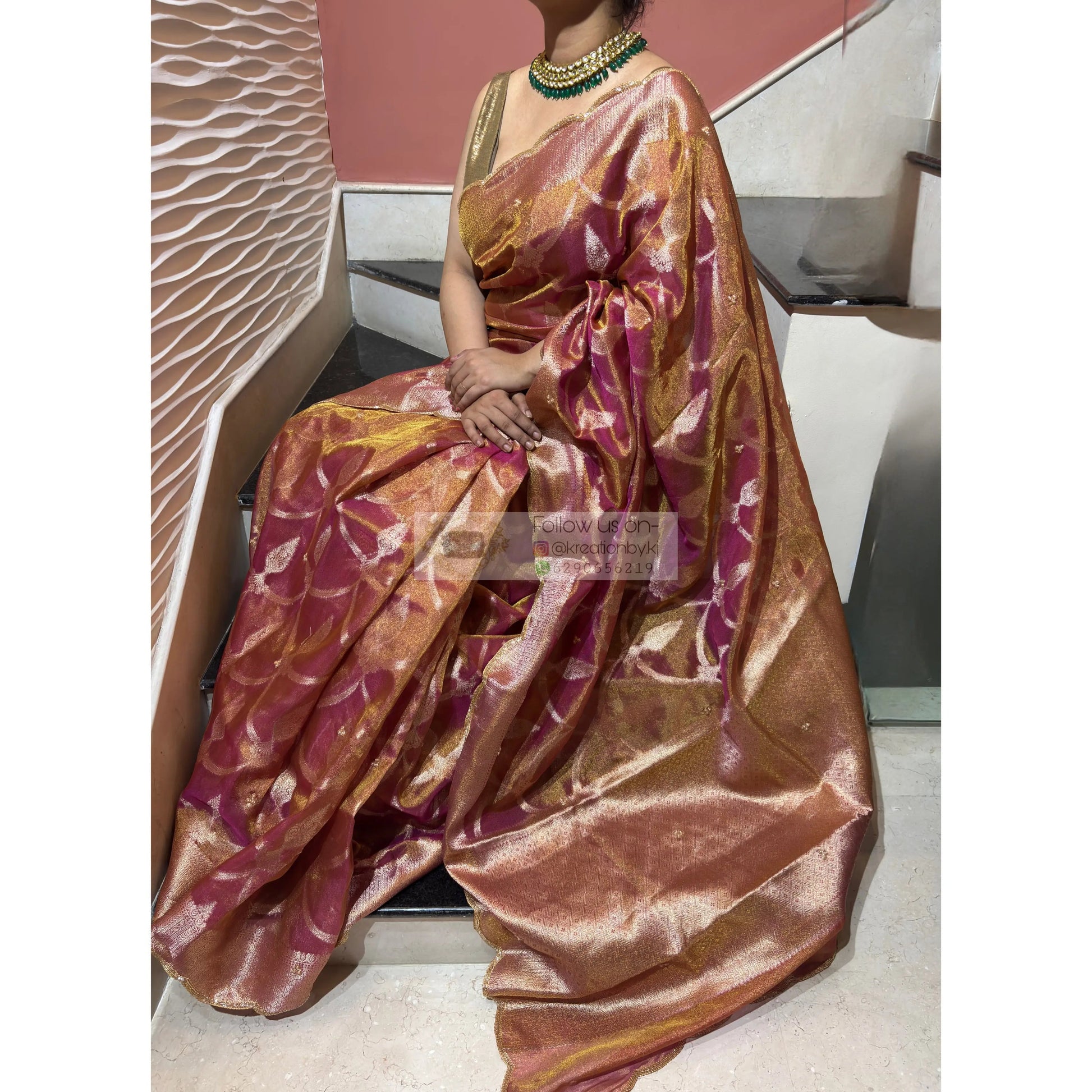Pink Banarasi Tissue Piyali Saree For Wedding kreationbykj