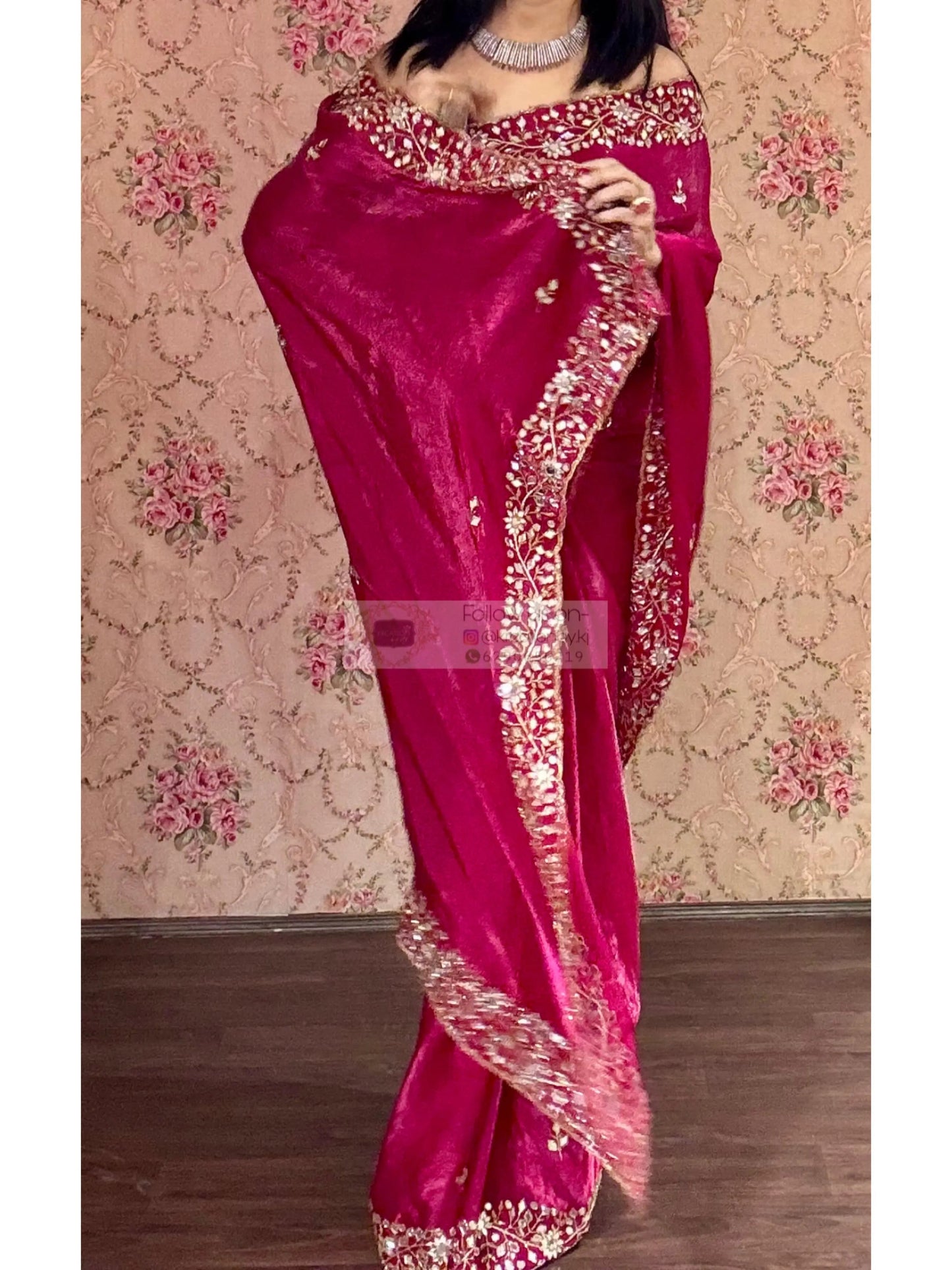 Fuchsia Pink Sheesh Mahal Saree kreationbykj