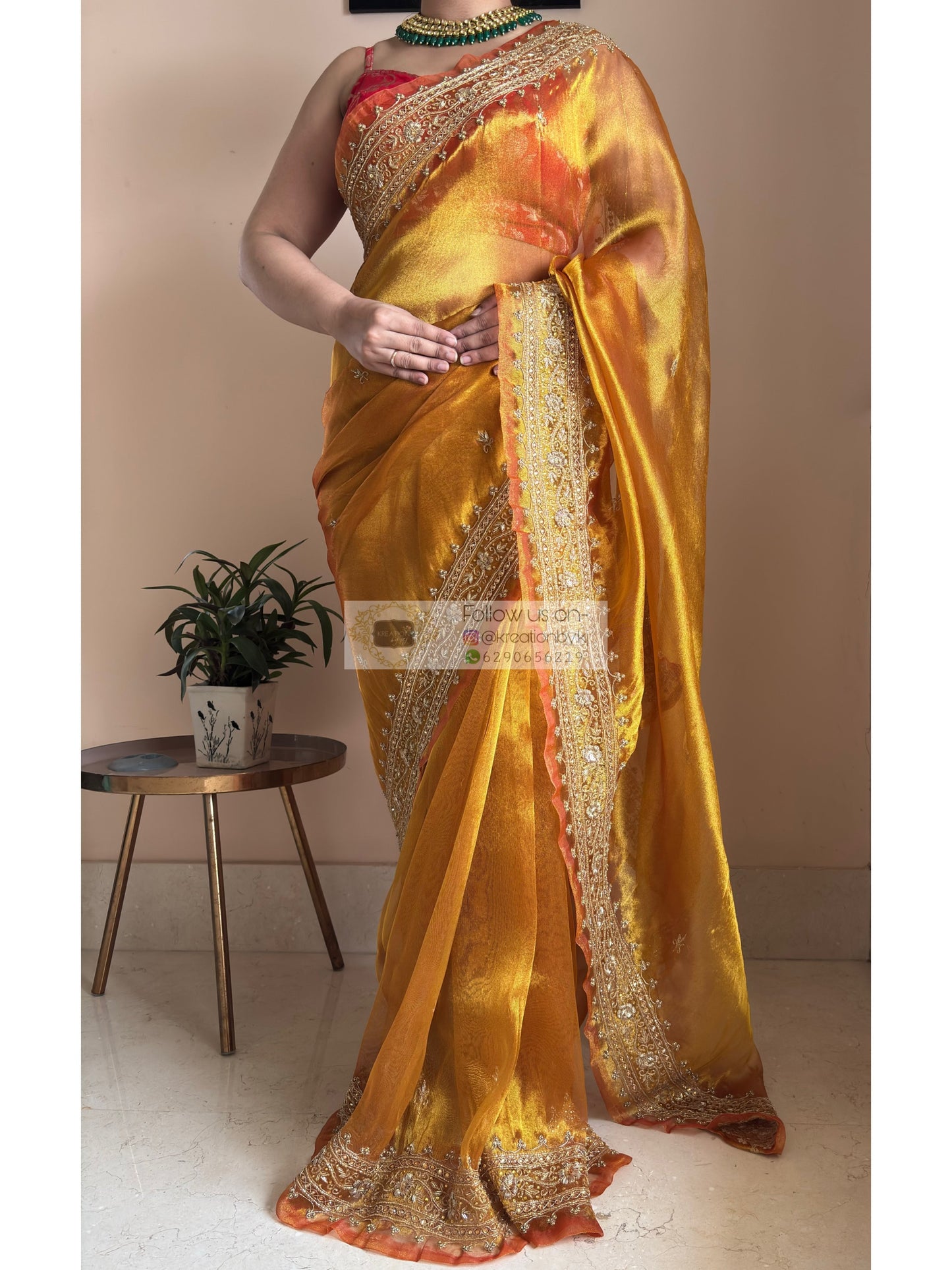 Fiery Gold Tissue Zarina Bridal  Saree Kreation by KJ