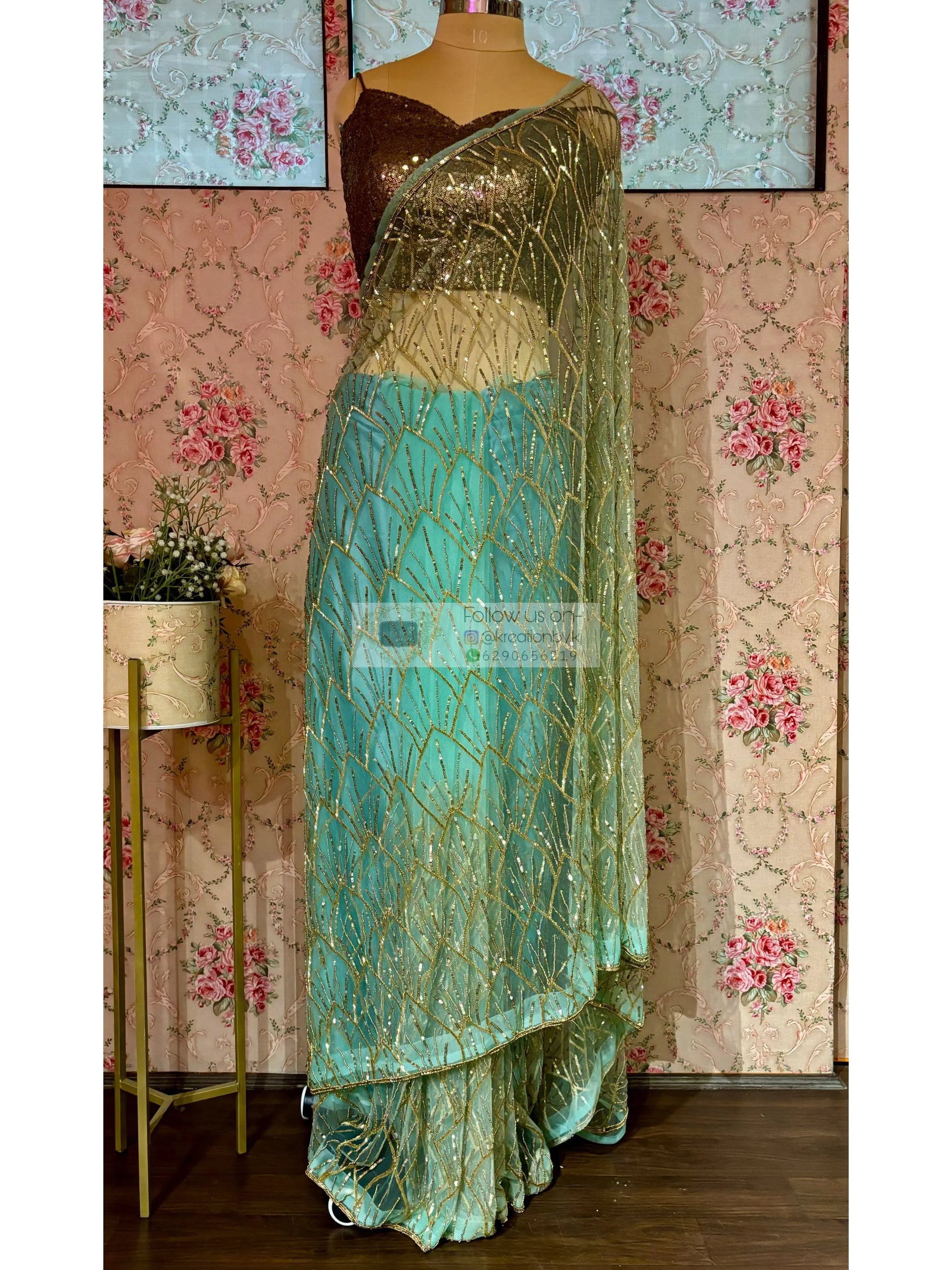 Mint Green A Sky full of Stars Saree kreationbykj