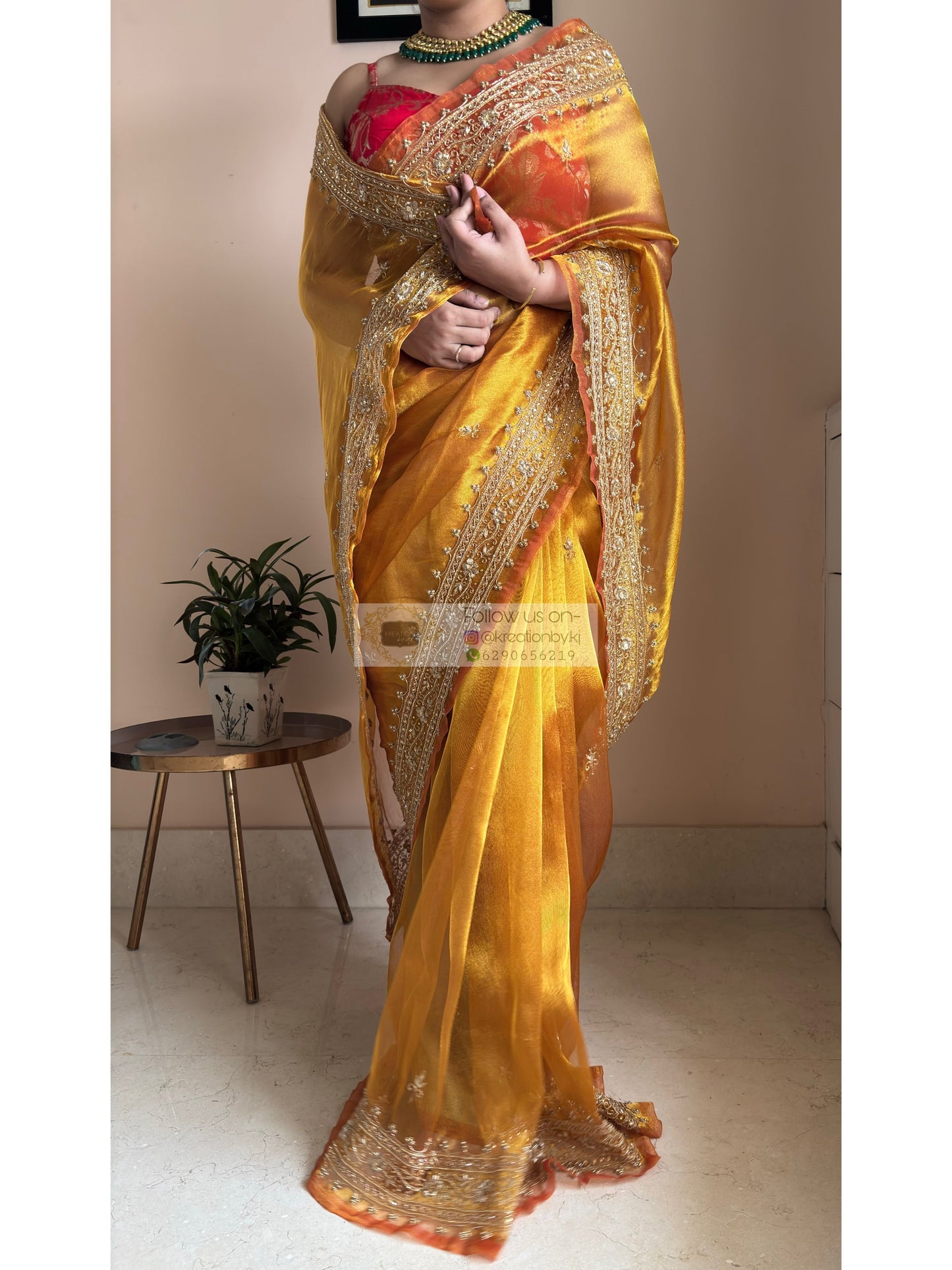 Fiery Gold Tissue Zarina Bridal  Saree Kreation by KJ