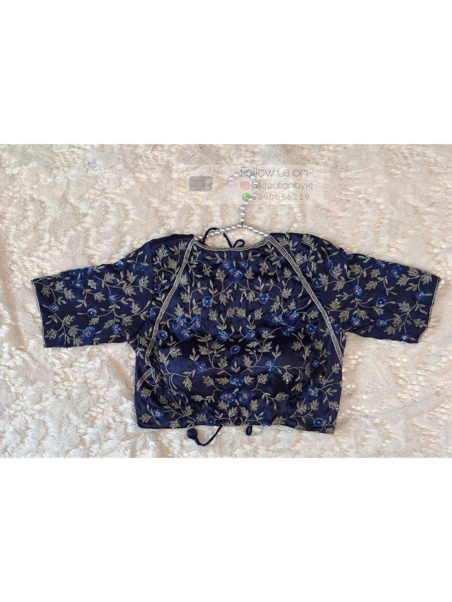 Navy Blue Floral Cocktail Blouse Piece kreationbykj