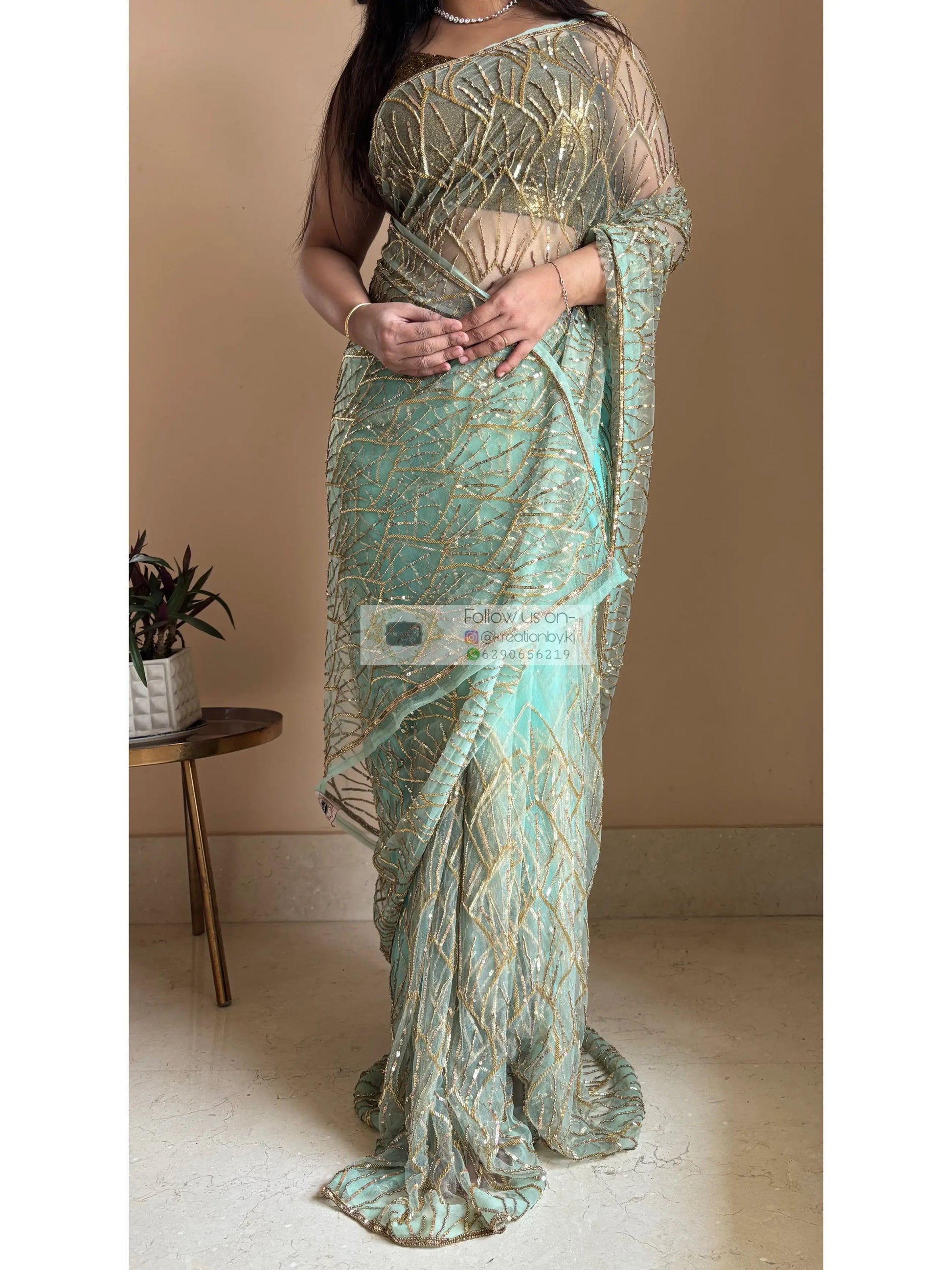 Mint Green A Sky full of Stars Saree kreationbykj