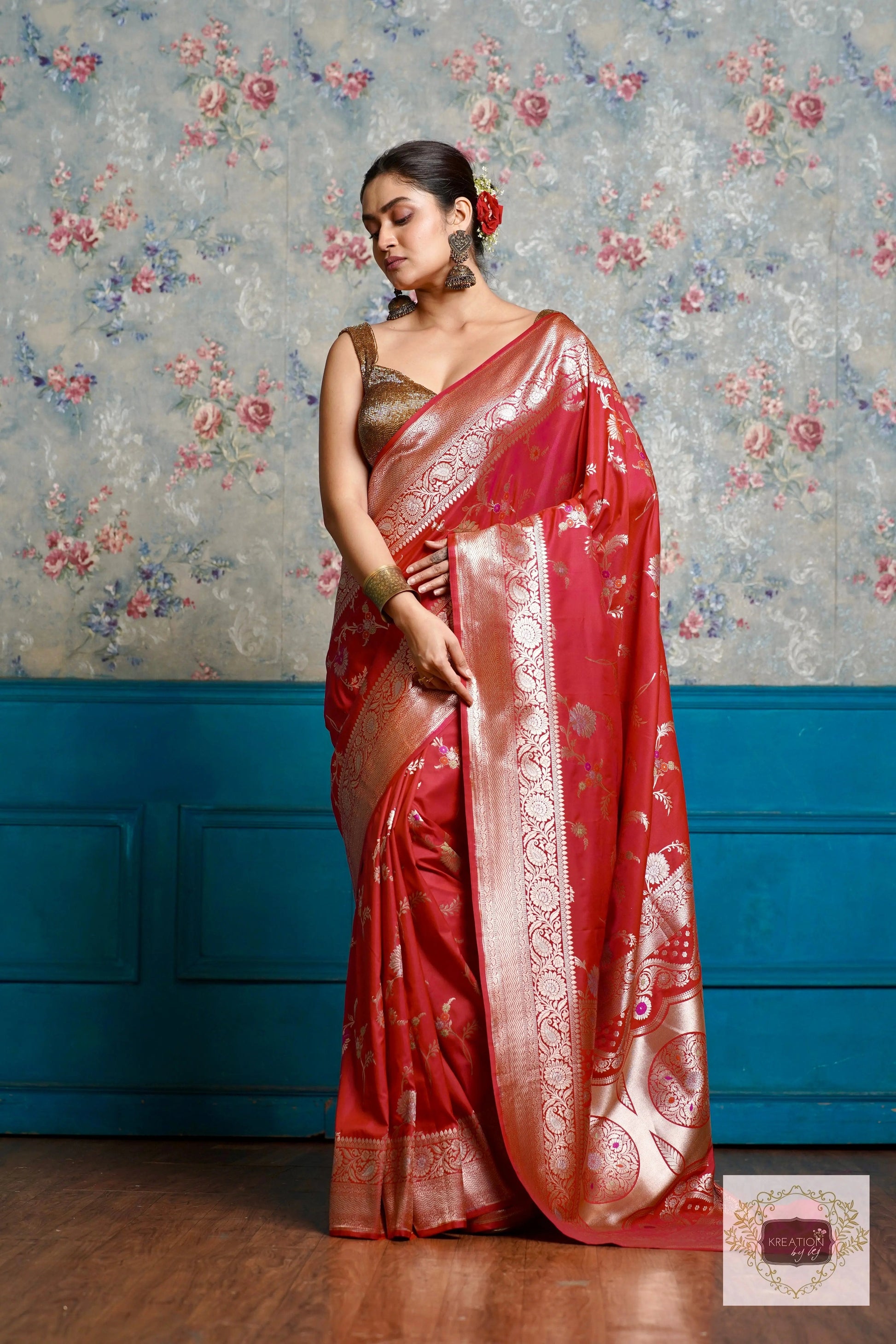 Pink Katan Bridal Banarasi Saree kreationbykj