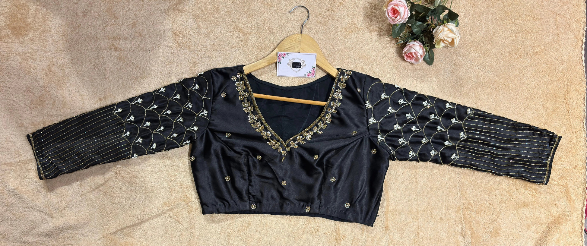 Black Taj Mahal Accent Blouse Piece kreationbykj