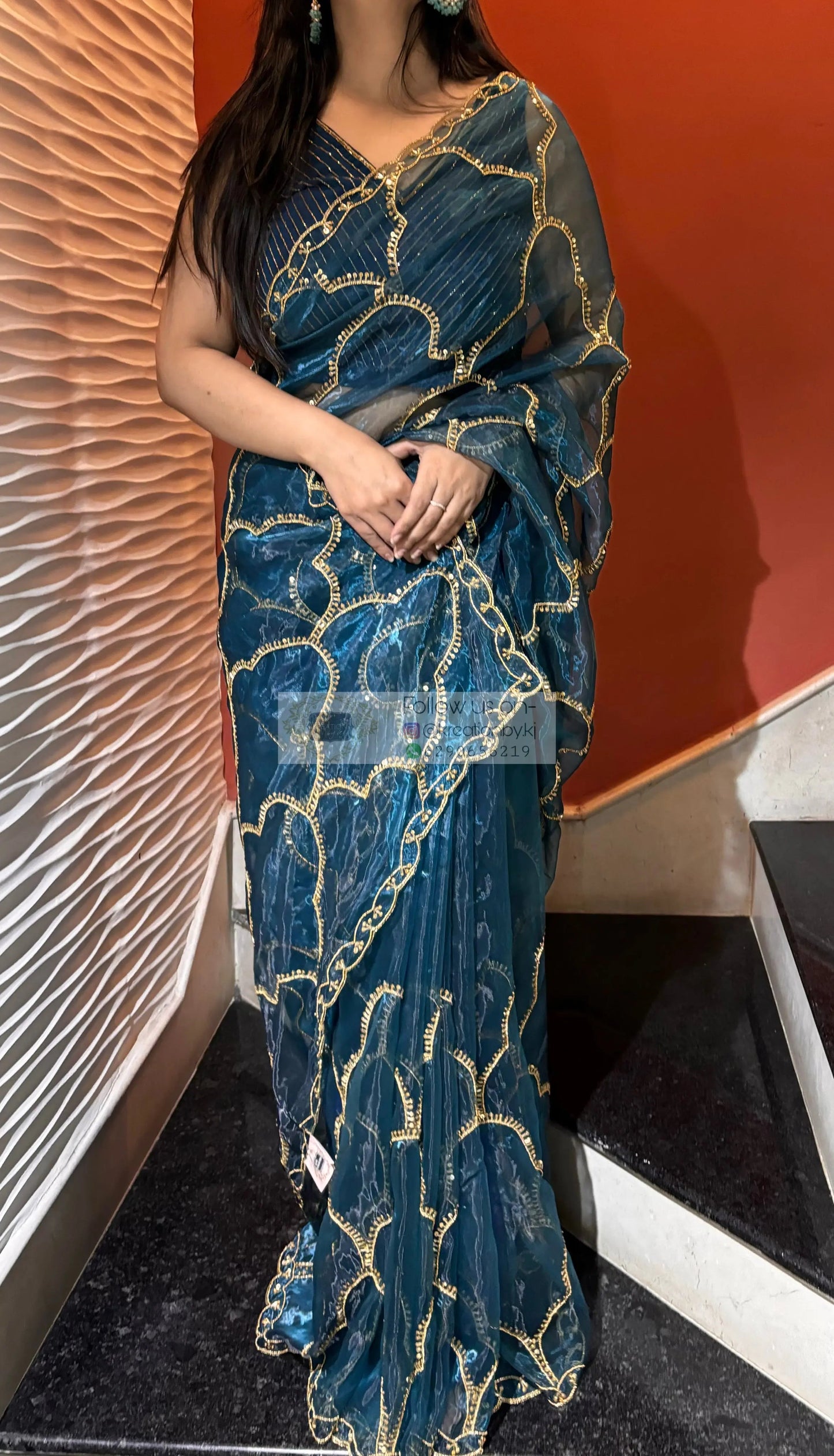 Cobalt Blue Chaudhvin ka Chand Saree for Wedding kreationbykj