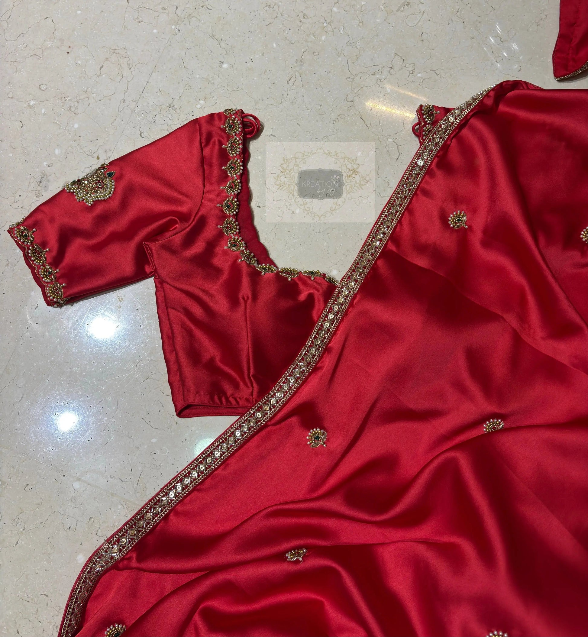 Crimson Red Kurmaie Saree - kreationbykj
