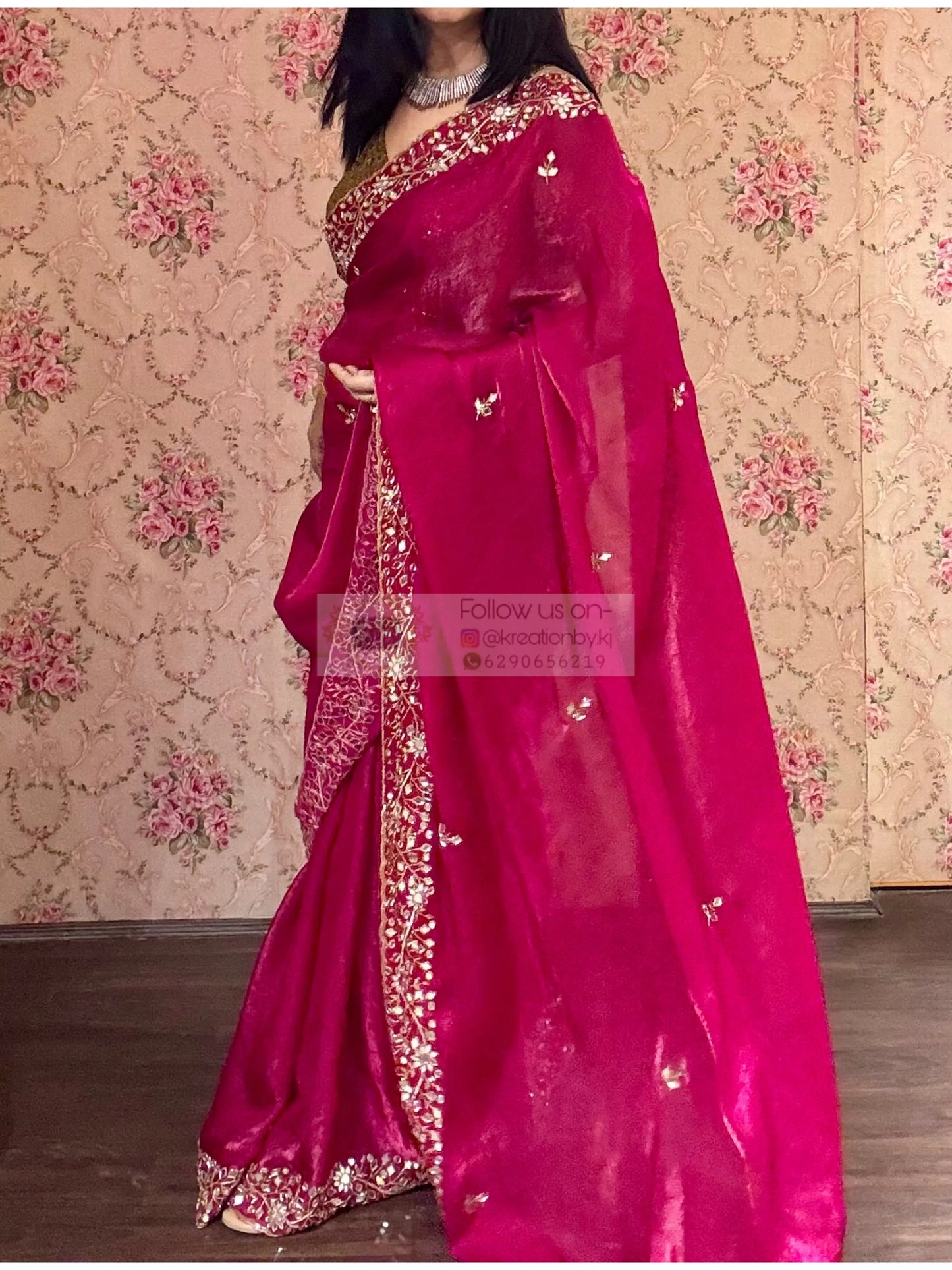 Fuchsia Pink Sheesh Mahal Saree kreationbykj