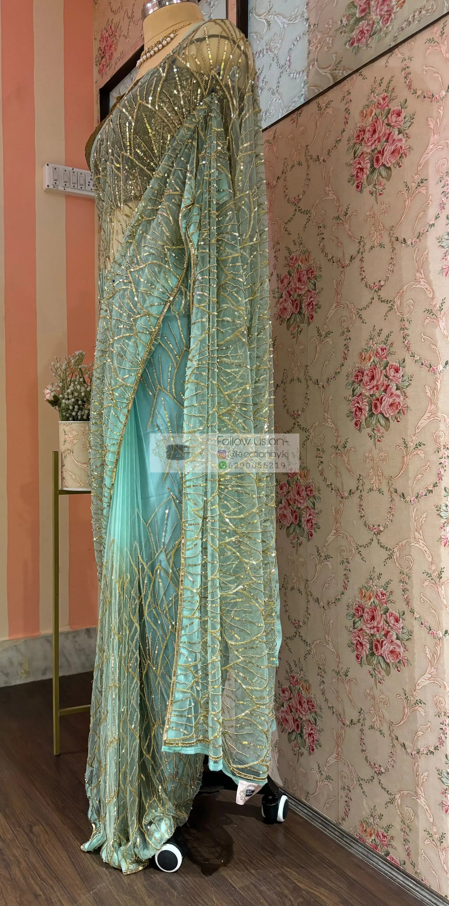 Mint Green A Sky full of Stars Saree kreationbykj