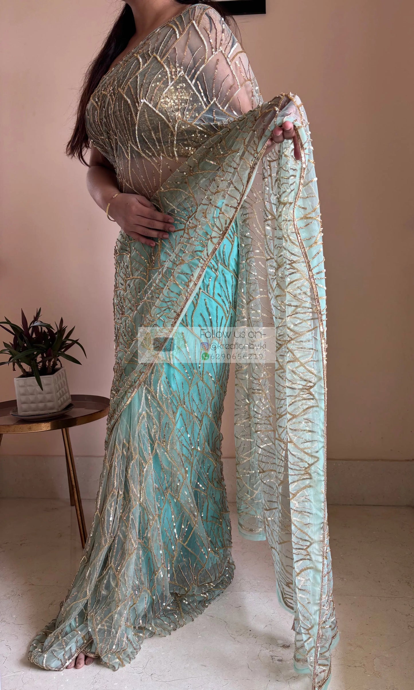 Mint Green A Sky full of Stars Saree kreationbykj