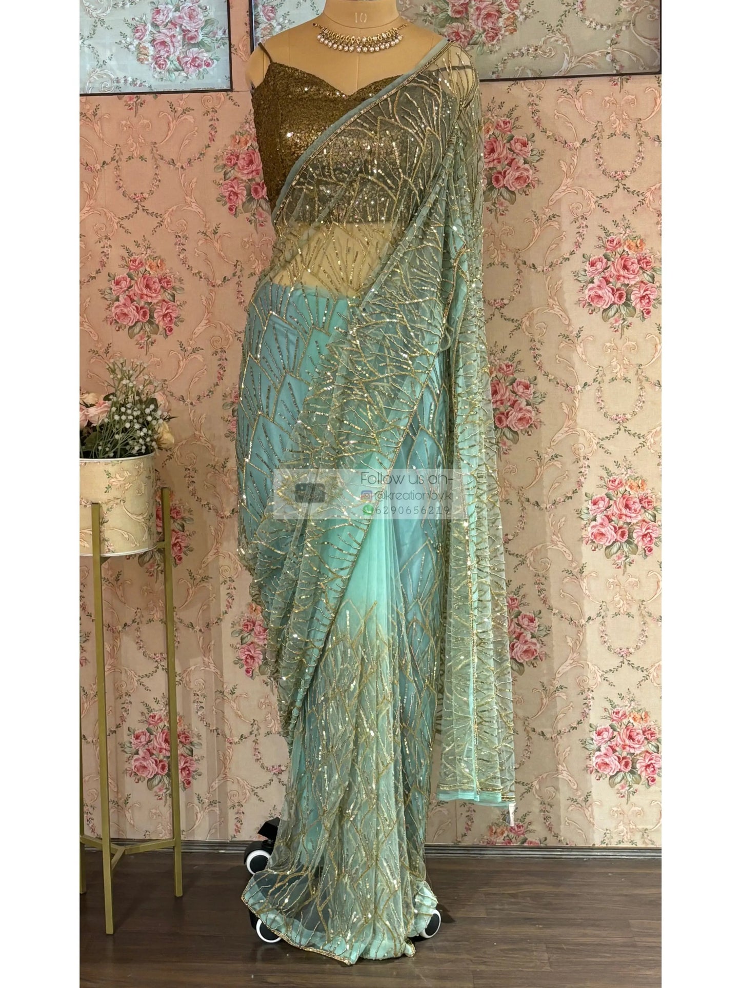 Mint Green A Sky full of Stars Saree kreationbykj
