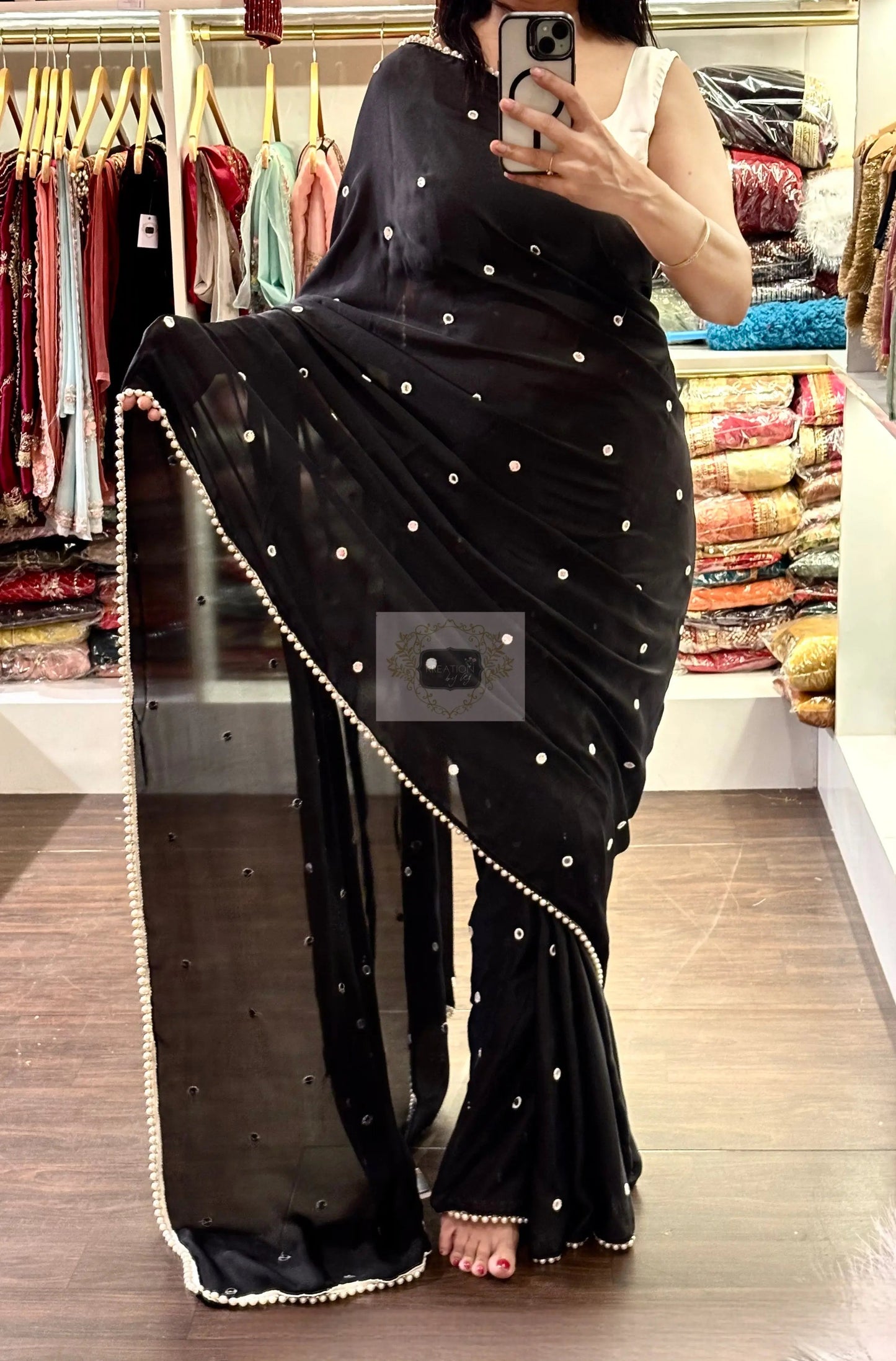 Chandani Raat Black Georgette Saree - kreationbykj