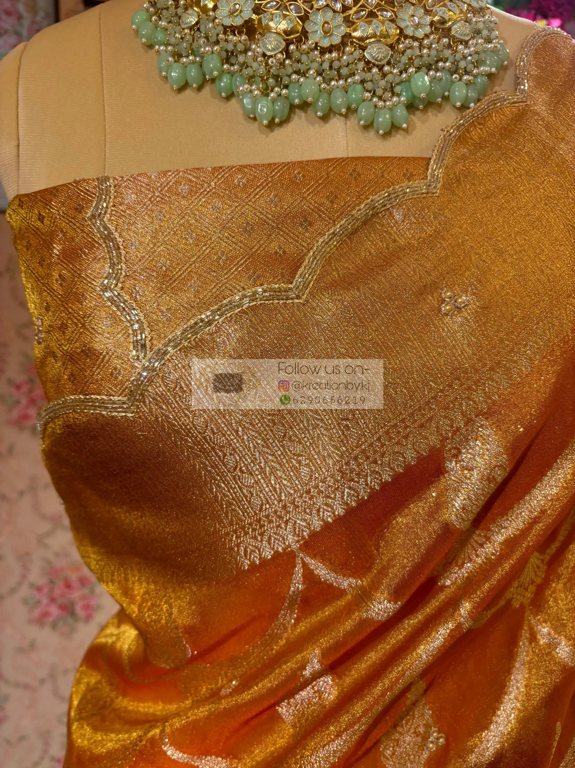 Mustard Yellow Banarasi Tissue Saree kreationbykj