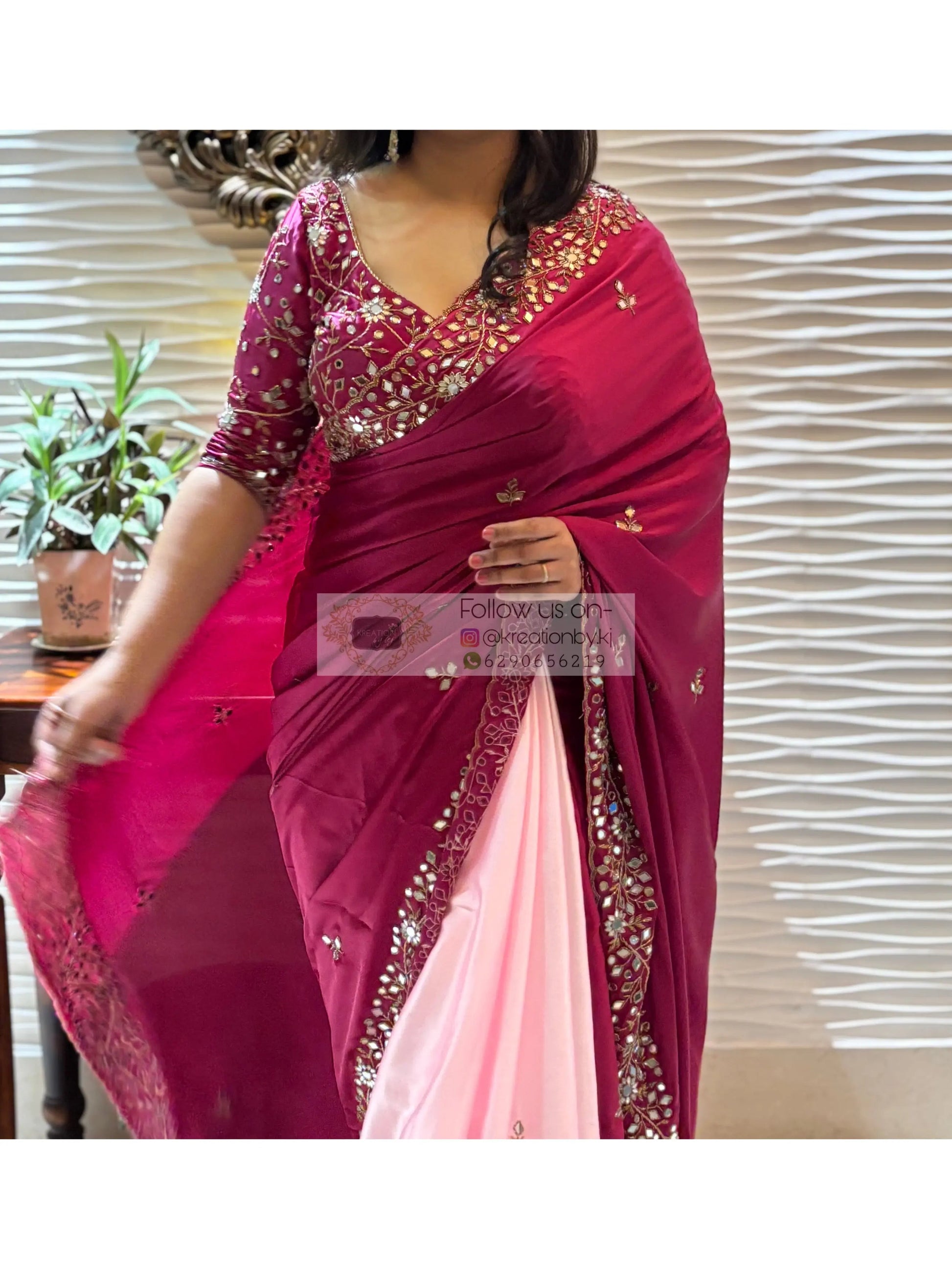 Pink Dreams Sheesh Mahal Saree kreationbykj