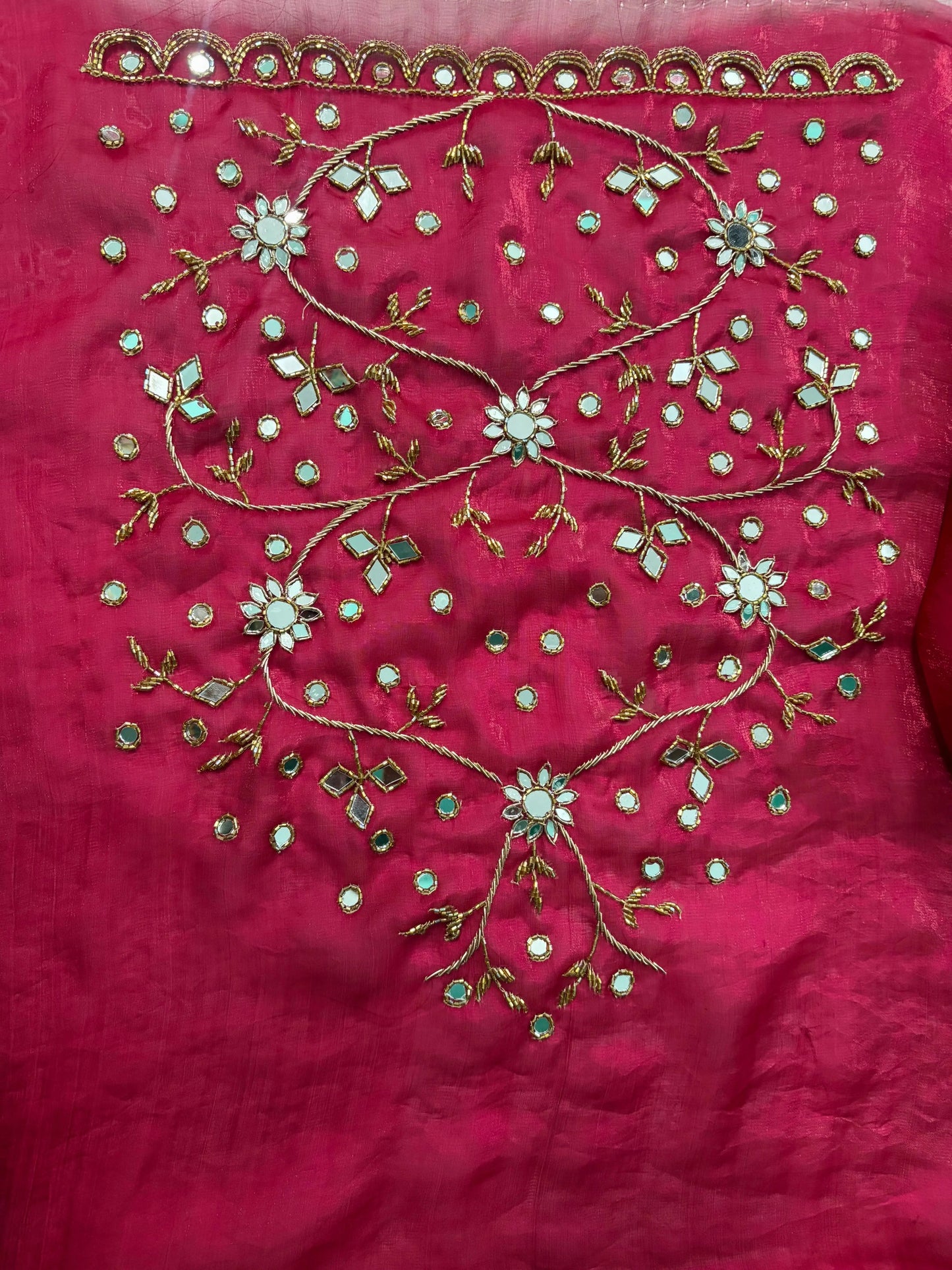 Fuchsia Pink Sheesh Mahal Saree kreationbykj